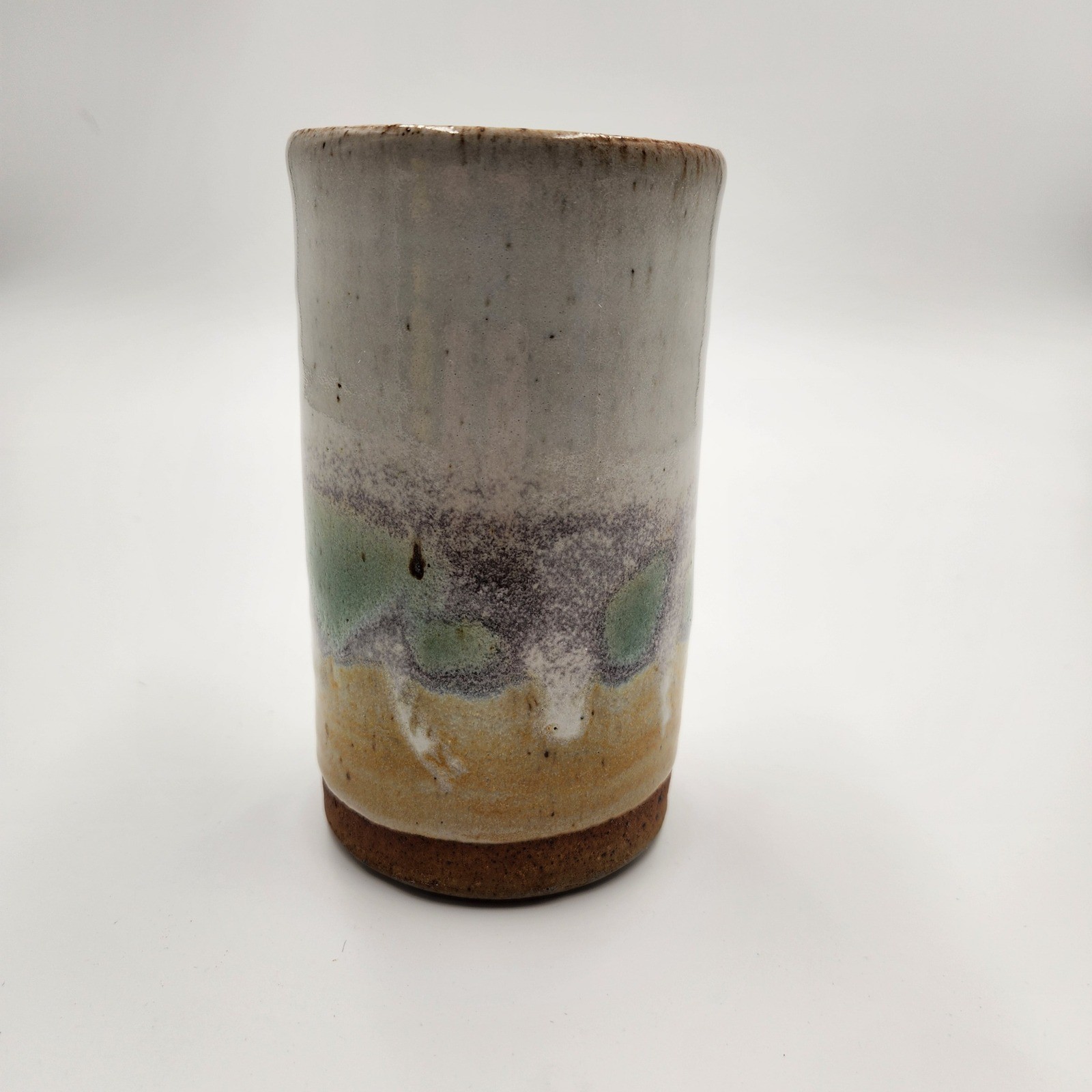 Vintage Studio Pottery Vase Signed Earthy Ceramic Tumbler Bud Flower Vessel 5″