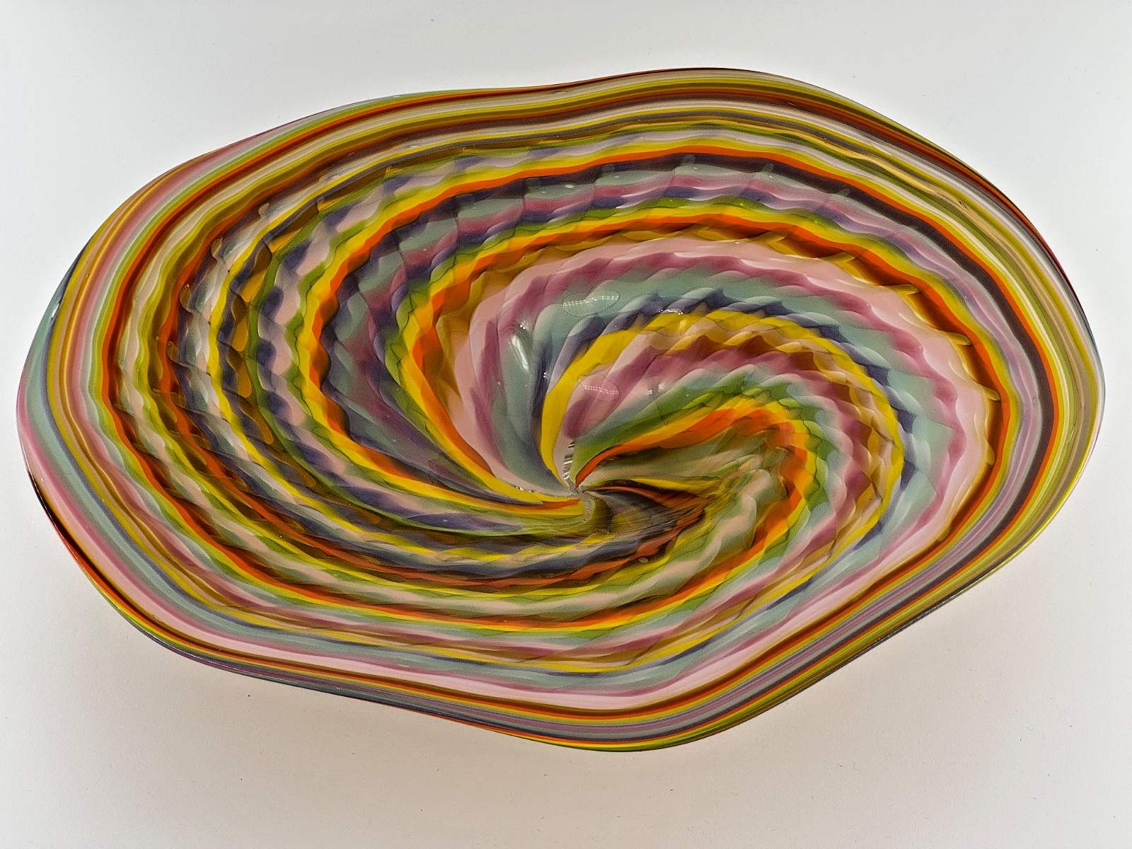 Eric W Hansen Signed 2019 Studio Art Glass Platter Multicolor Swirl Bowl 15” P70
