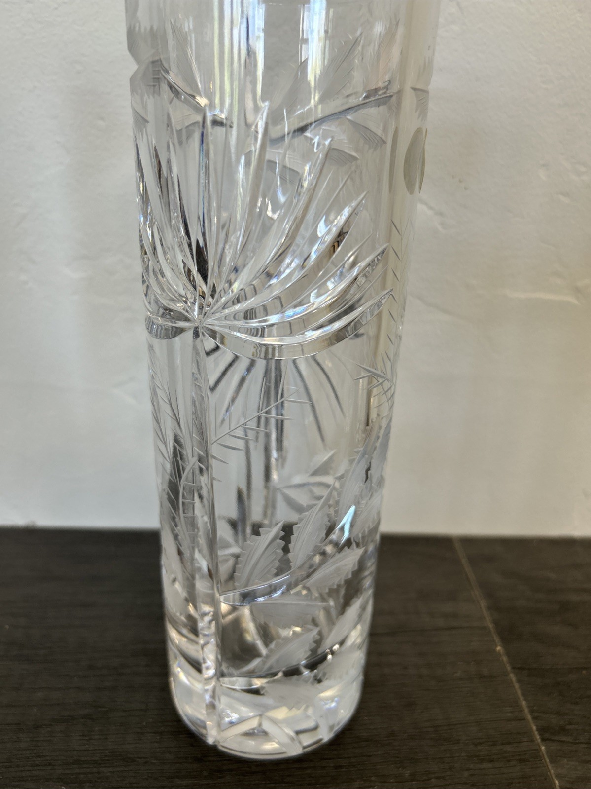 Echt Bleikristall Handgeschliffen Lead Crystal, Etched Leaves Vase