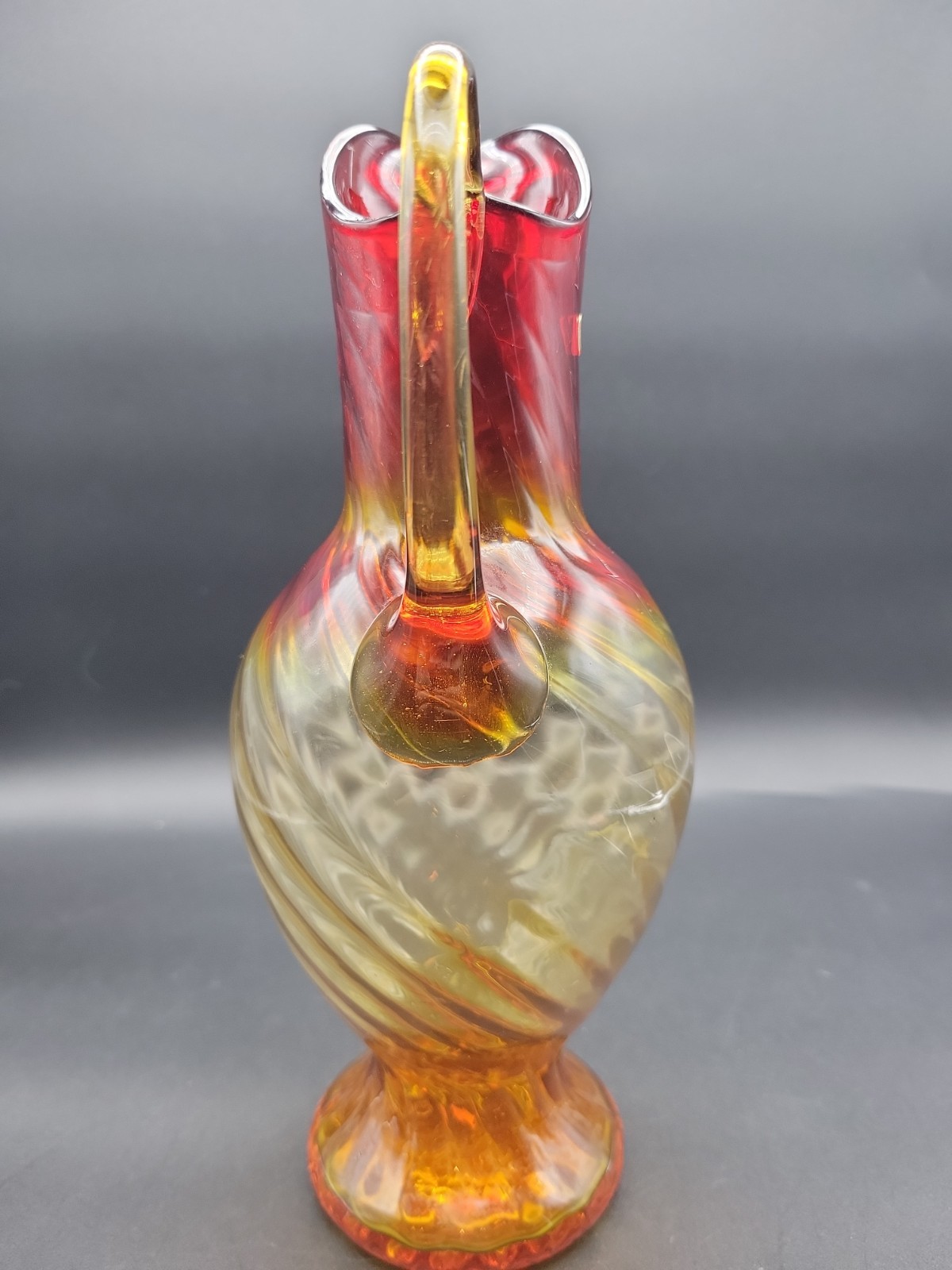 Amberina Ewer Swirl Glass With Applied Handle