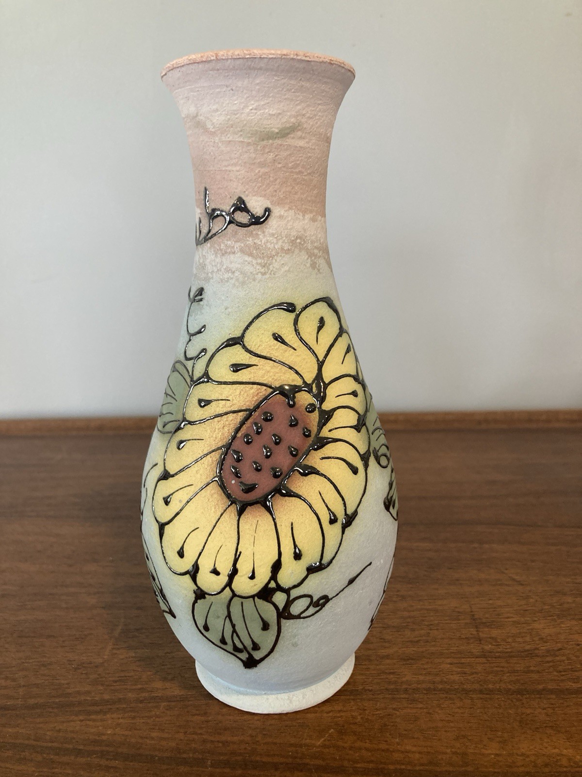 Antique Vintage Red Ware Pottery Pot Vase Flower Florals