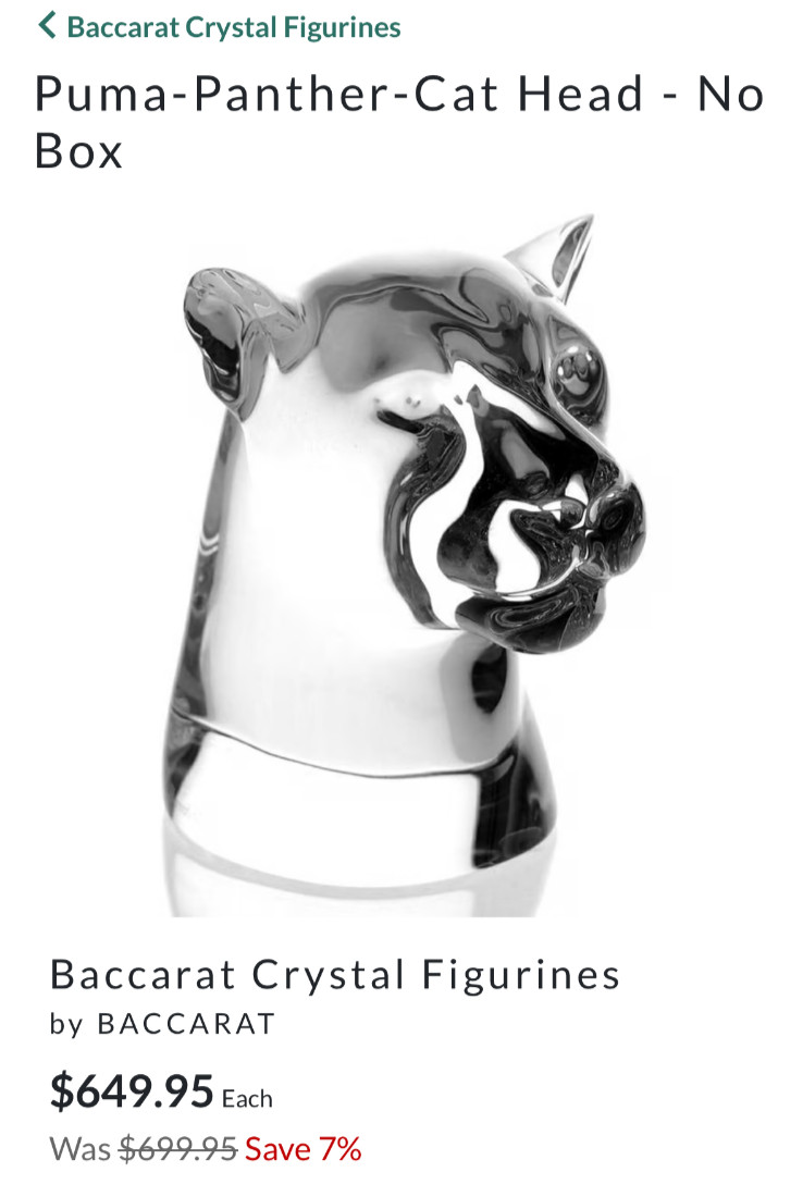 New Double-Signed BACCARAT Solid Crystal Puma Panther Head Sculpture Figurine
