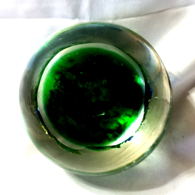 VTG Globe Art Glass Paperweight Sand Green Ocean Seascape Sandglobe 2.5″