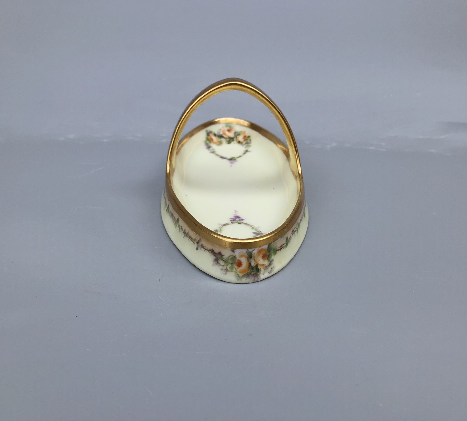 Vintage RS Germany Oval Porcelain Bowl Shallow Basket Pink Rose Gold Gilt