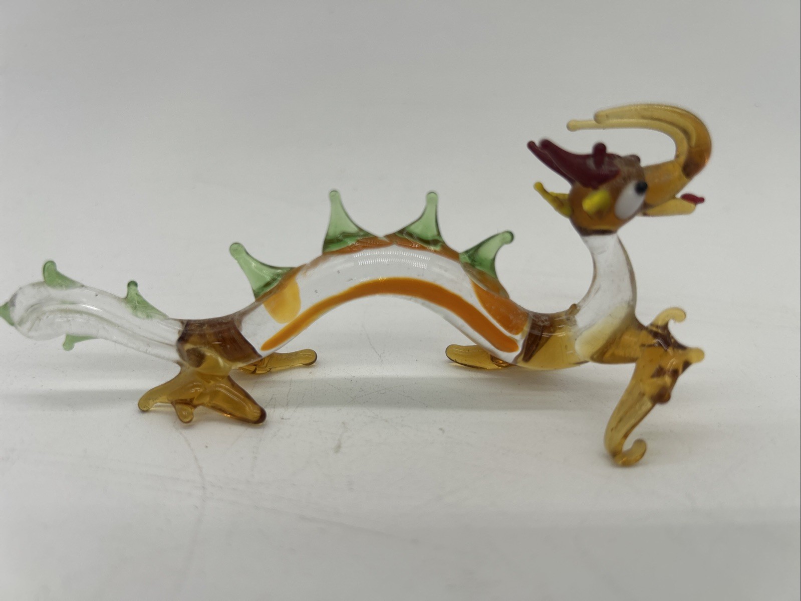 Vintage Hand Blown Glass Dragon Fantasy Medieval Art 4″ long Cute Goofy Face