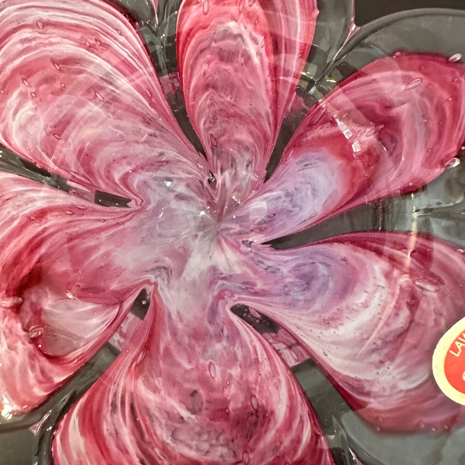 Murano Pink & Clear Flower Petals Murano Glass Crystal Clear Candle Holder Italy