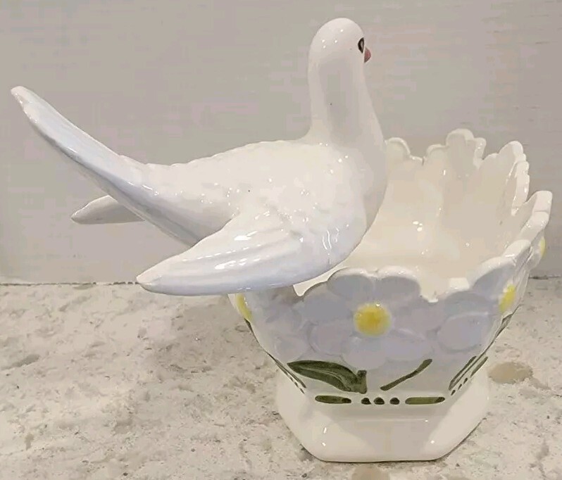 Dove & Daisies Ardalt Planter Vtg Italy Porcelain Planter 7 1/4×3 1/2×4 3/4