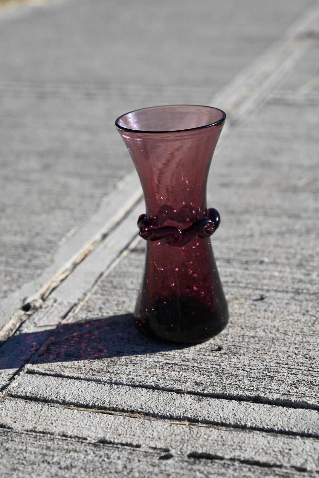 Vintage Amethyst Purple Hand Blown Crackle Glass Vase Bud Vase Decor Blenko Styl