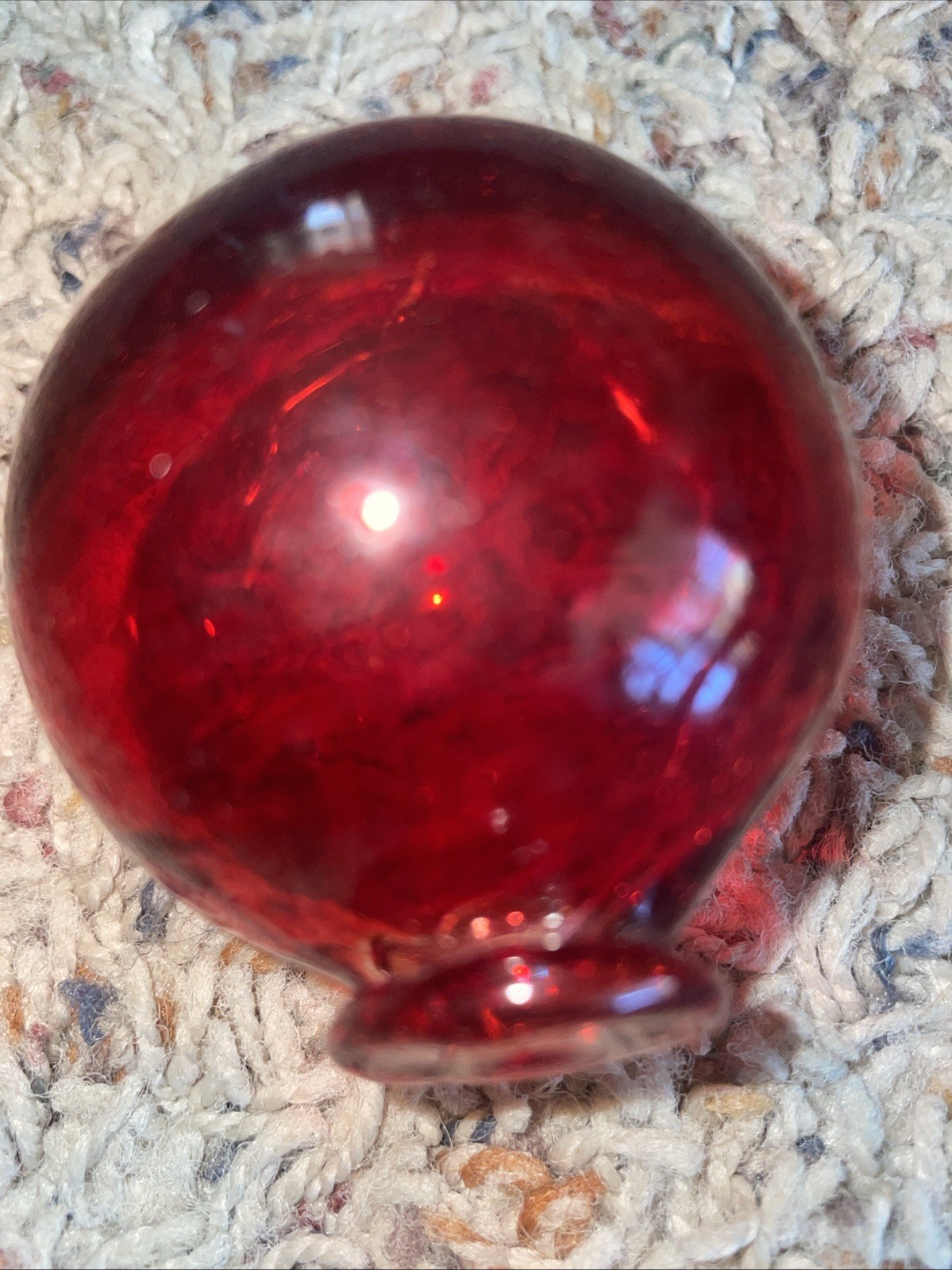 Vintage Artisan Glass Hand Blown Red Glass Sphere/Orb Fishing 2” in Diameter