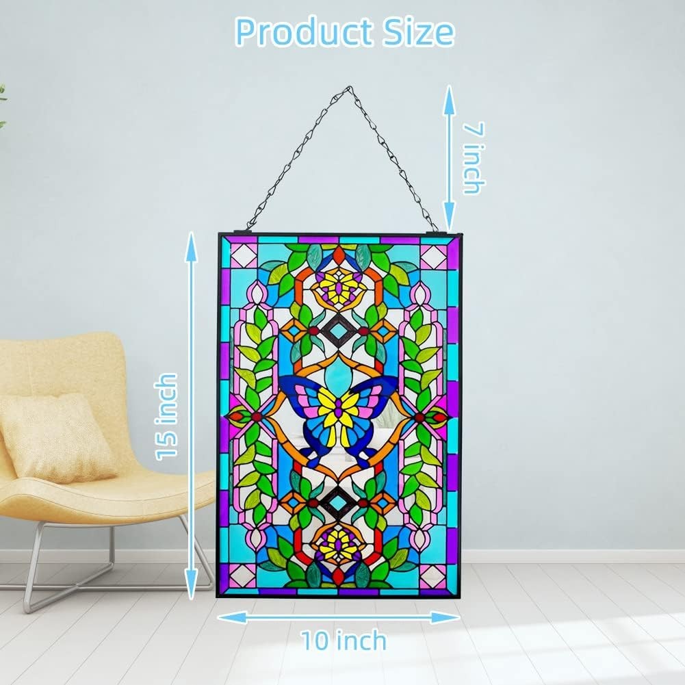 15″ x 10″ Vintage Style Stained Glass Window Hanging Suncatcher Panel