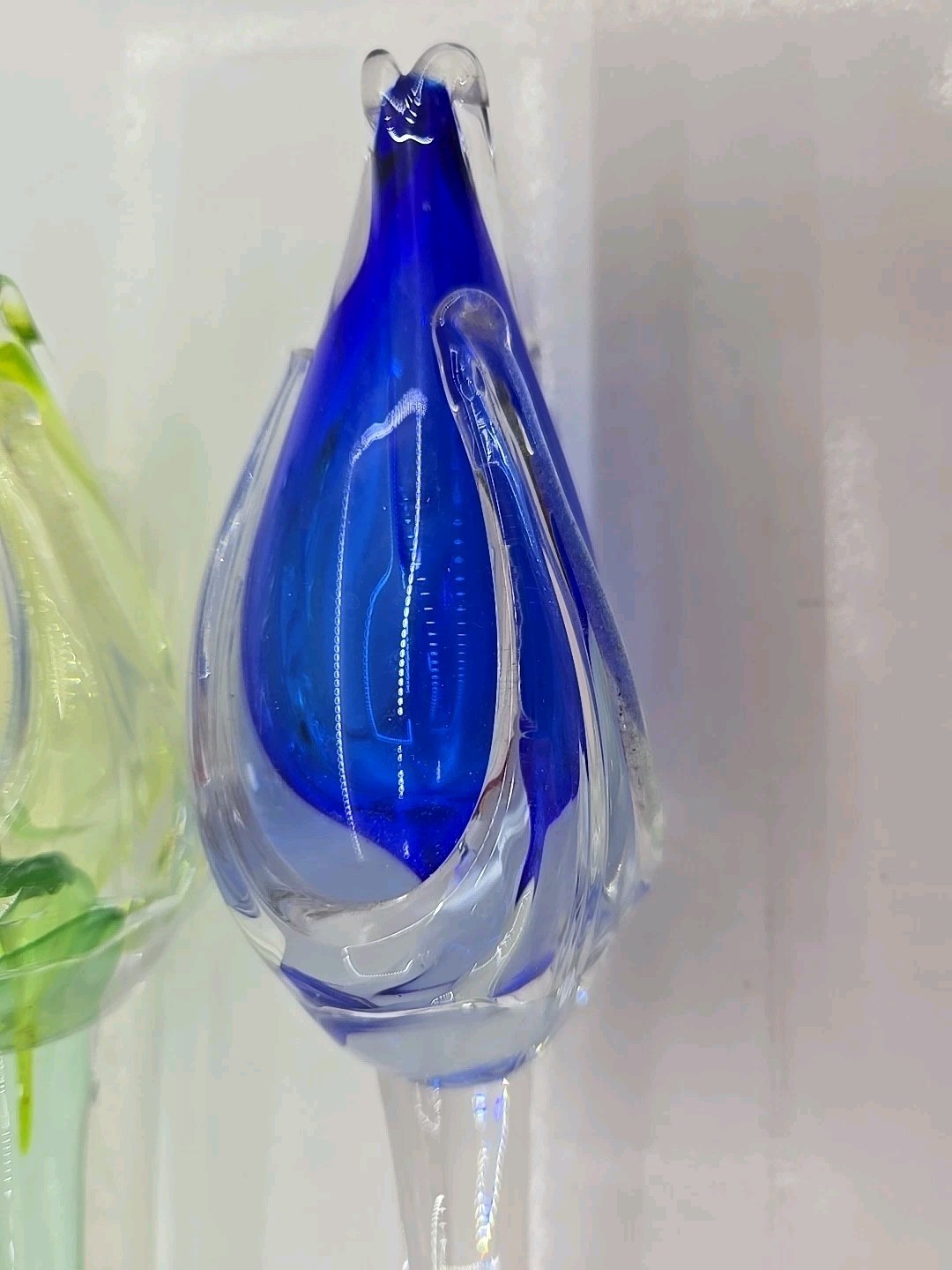 Princ Czech Republic Hand Blown Art Glass Flowers Tulips Long Stem Yellow Blue