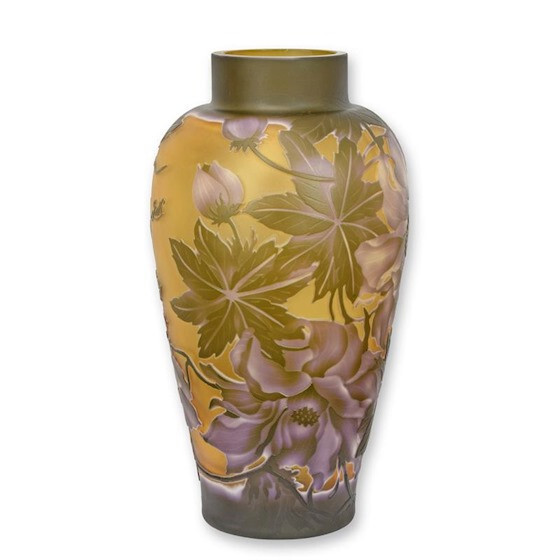 9934700-DS Cameo Glass Vase Peony 33X18Cm Vintage