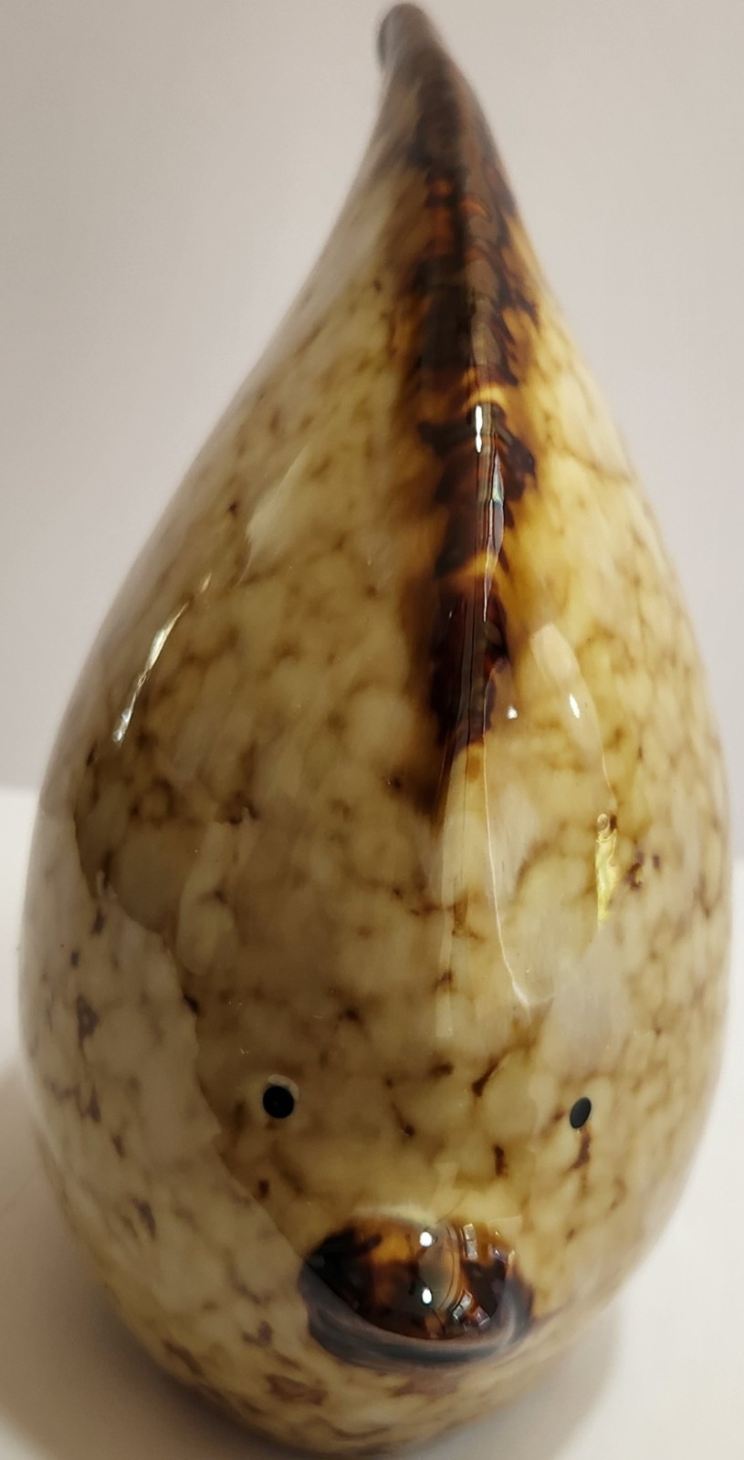 Vintage Glazed Ceramic Angel Fish Figurine 6″ Brown and Cream Crackle Pattern