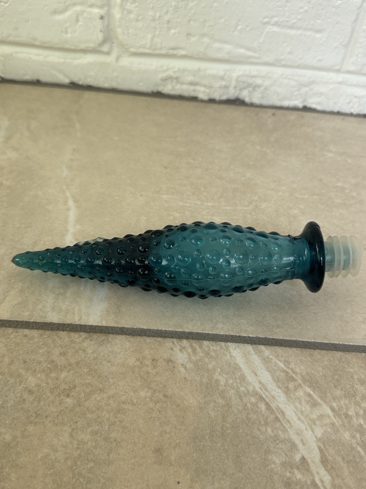 Empoli Blue Teal Hobnail Glass Bottle Stopper 7.5” tall