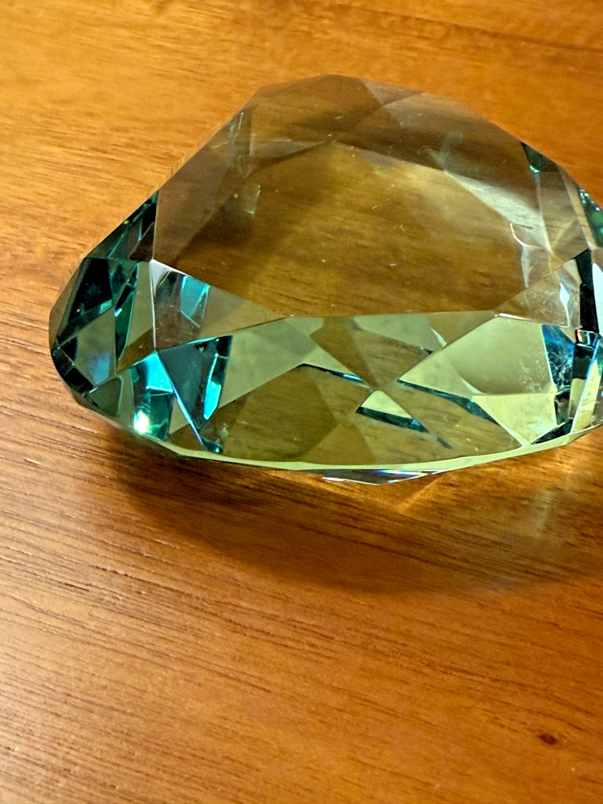 Rosenthal Signed Crystal Heart Shaped Paperweight Faceted Cut Green 3.5” 8oz