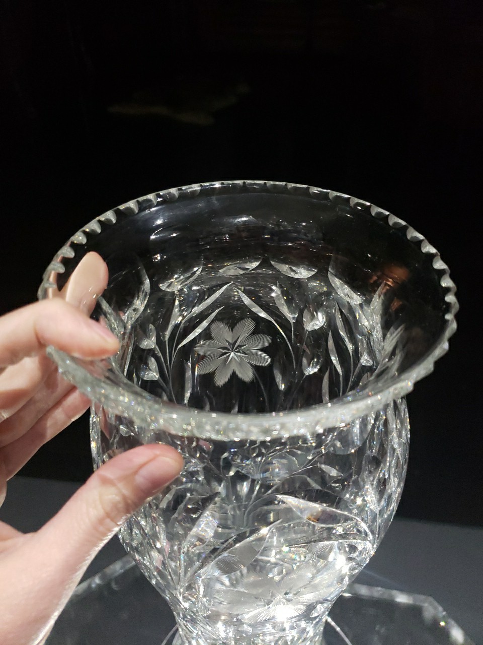 HUGE 16″ VASE Corset flared rim, American Brilliant Period Cut Glass Crystal