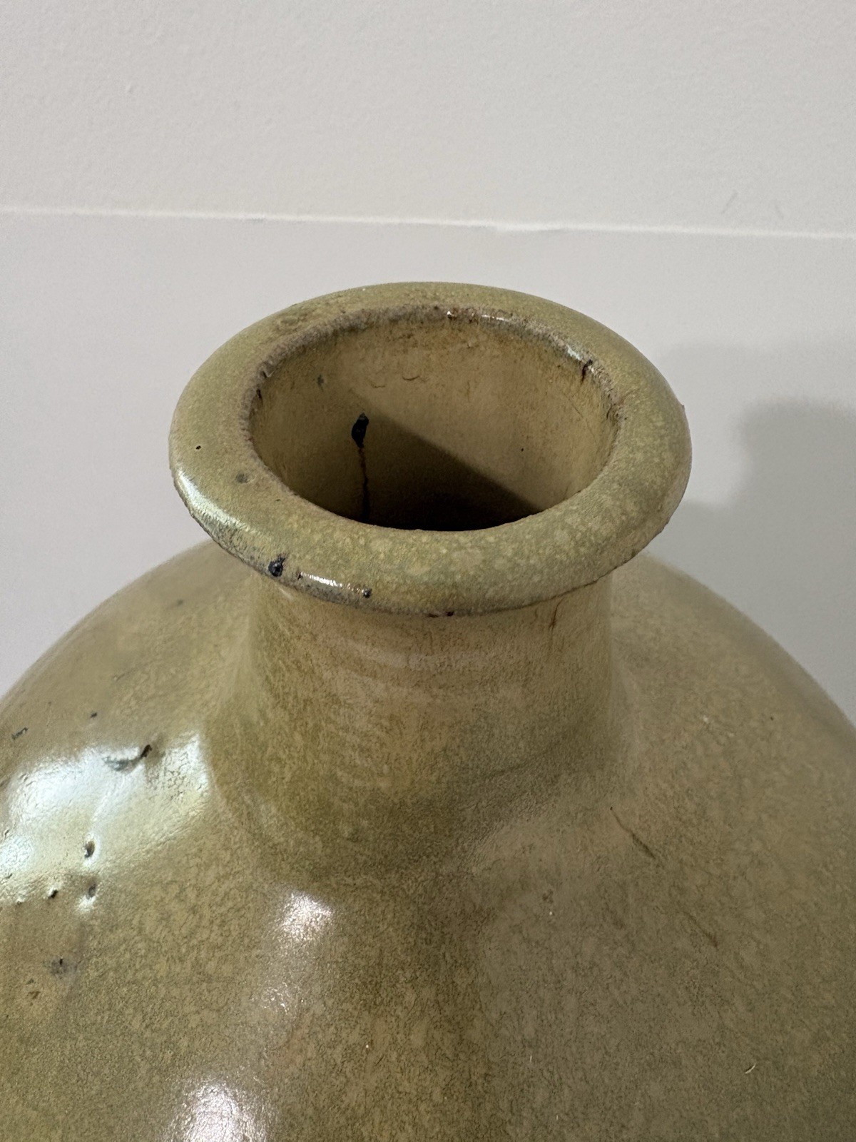 Large Vintage Green Drip Glaze Studio Art Pottery Vase Earth Tone Unsigned
