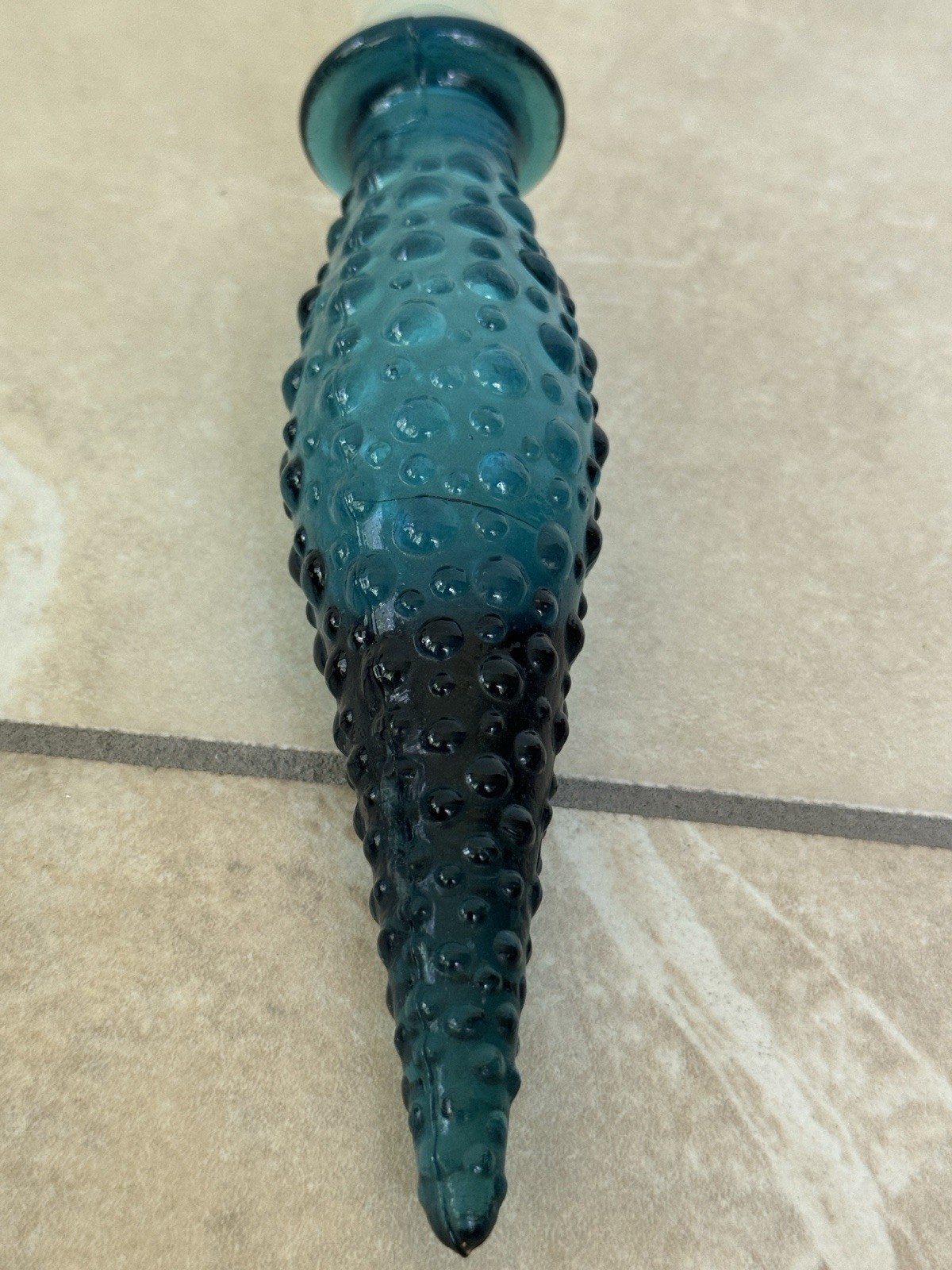 Empoli Blue Teal Hobnail Glass Bottle Stopper 7.5” tall