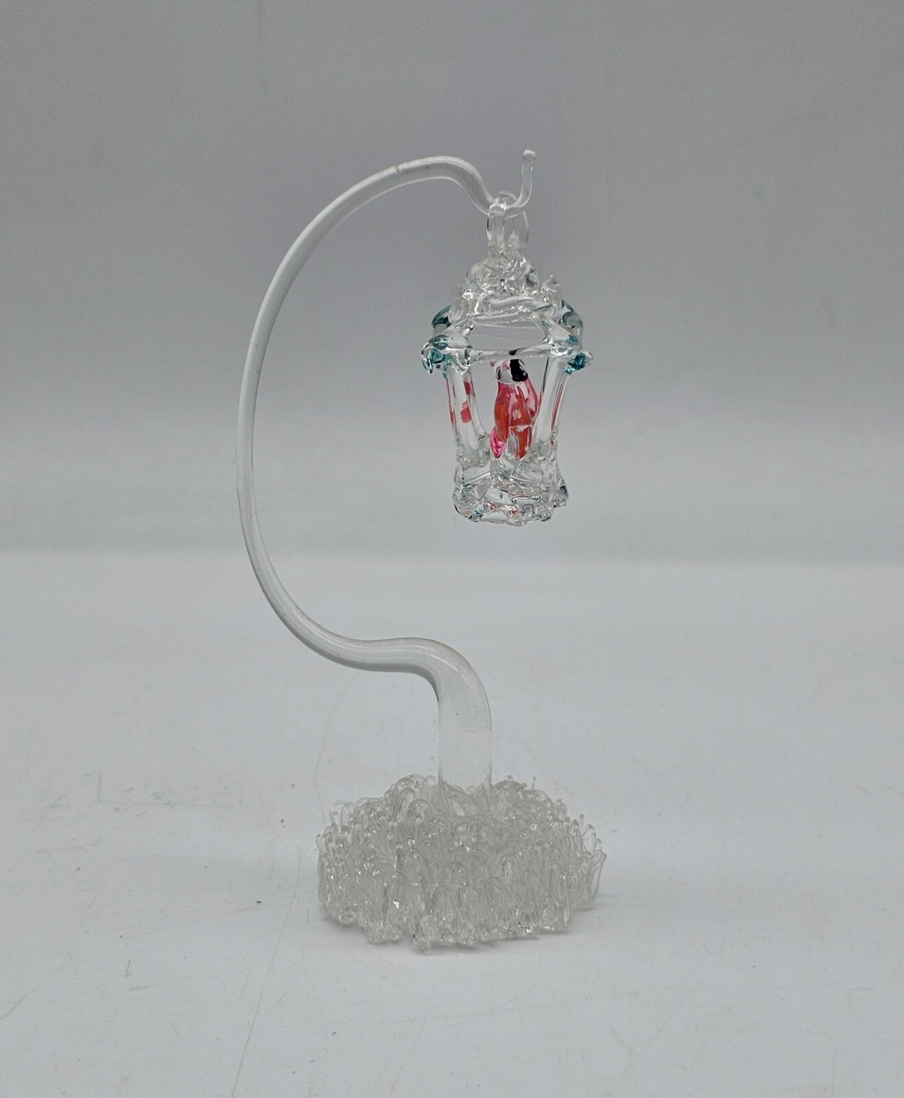 Vintage Hand Blown Spun Glass Bird In Birdcage On Stand Italy 4.75 In