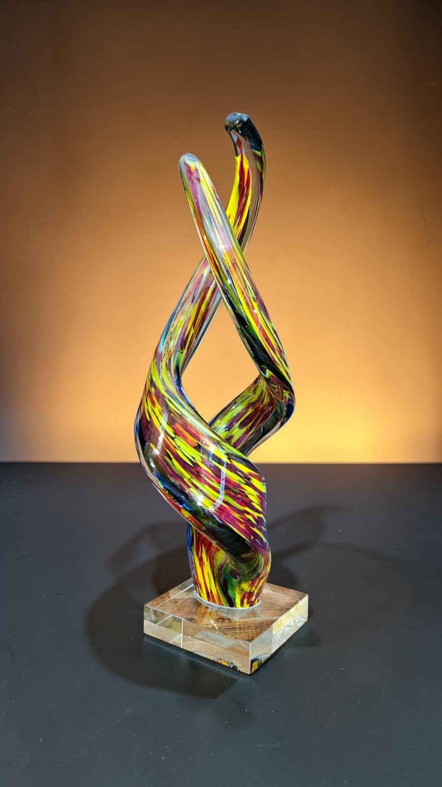 Murano Art Glass Sculpture Multicolor Infinity Twist Decor 14″ Tal