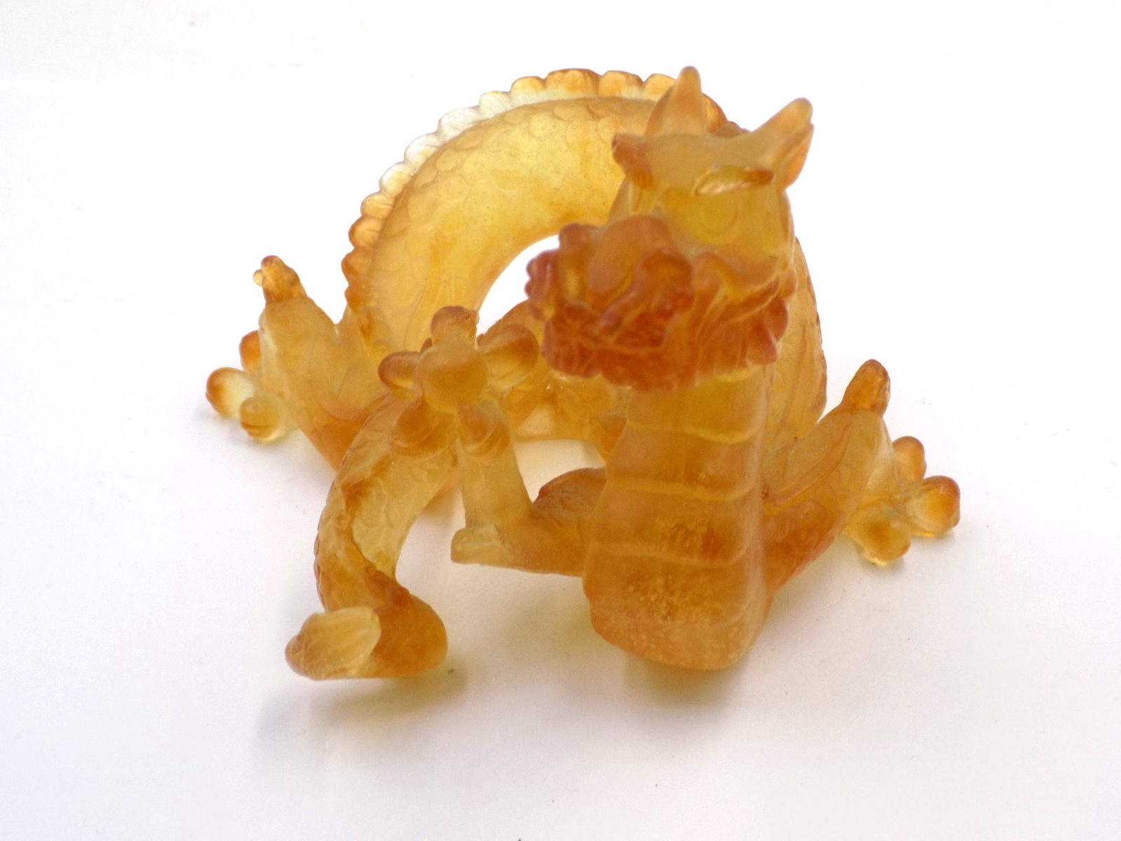 Vintage Daum Crystal Pate De Verre Amber Dragon w/ Box & Paperwork