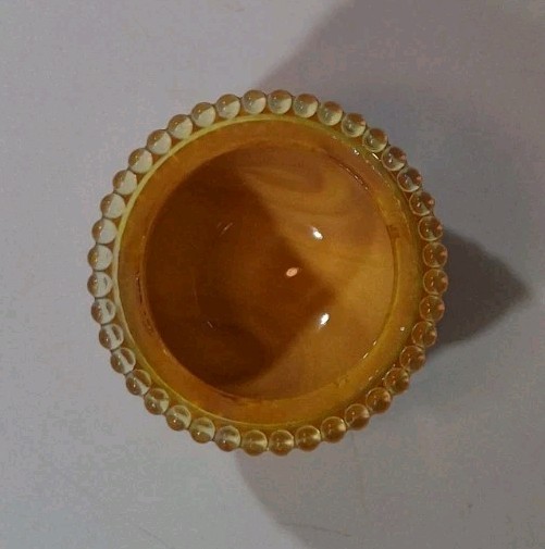 Boyd Glass Gypsy Pot Cauldron Toothpick Candle Holder Yellow Orange Slag UV Glow