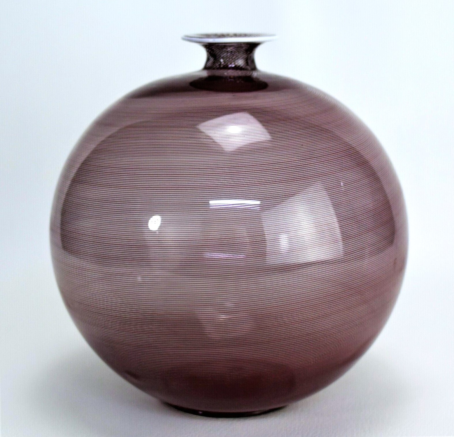 Barovier & Toso Signed Vintage Murano Glass Vase Mezza Filigrana