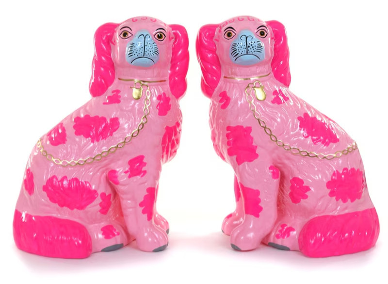 Staffordshire Neon Pink Large Dogs Pair-Cody Foster Collection-10.5”H