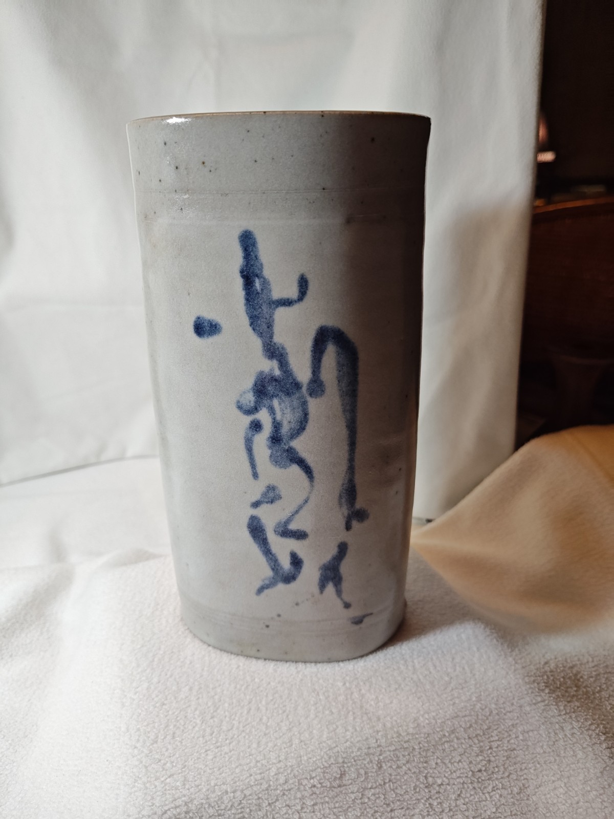 Handmade Ceramic Oval vase Blue Abstract Design With Glossy Finish.