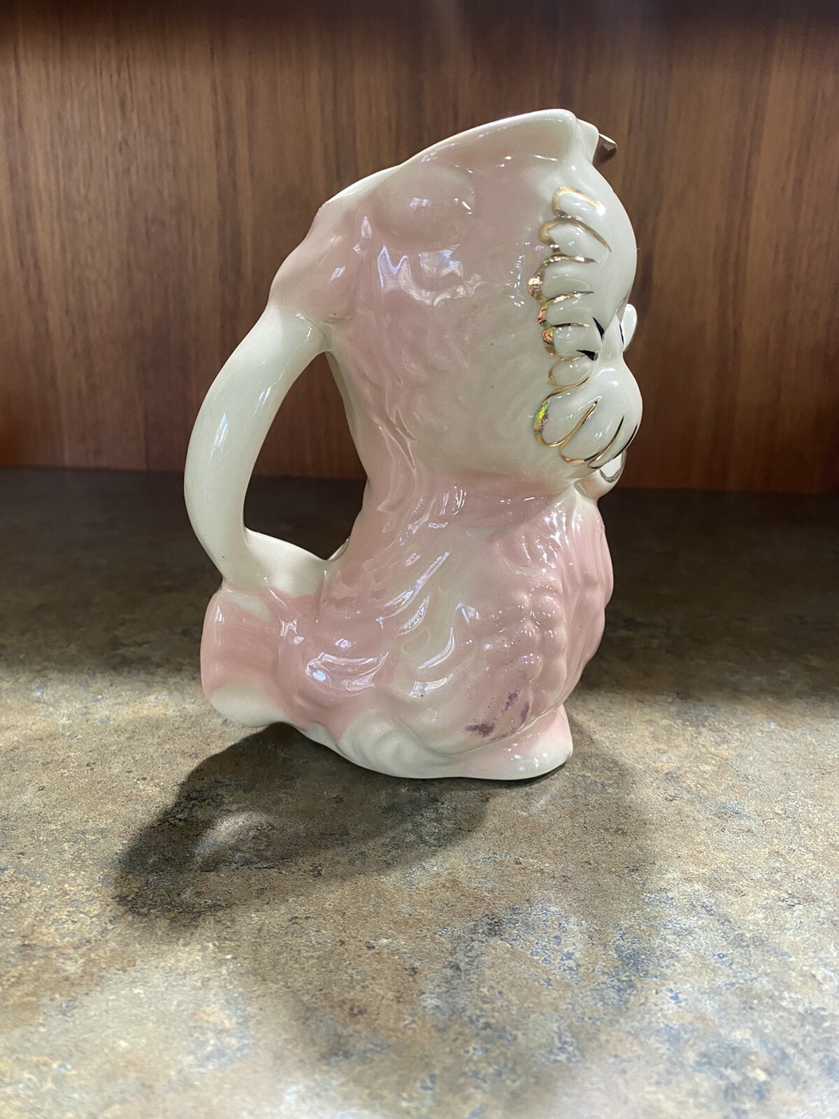 Vintage Shawnee Pottery Chick Pitcher Vase Pink Gold Accents Easter Centerpiece