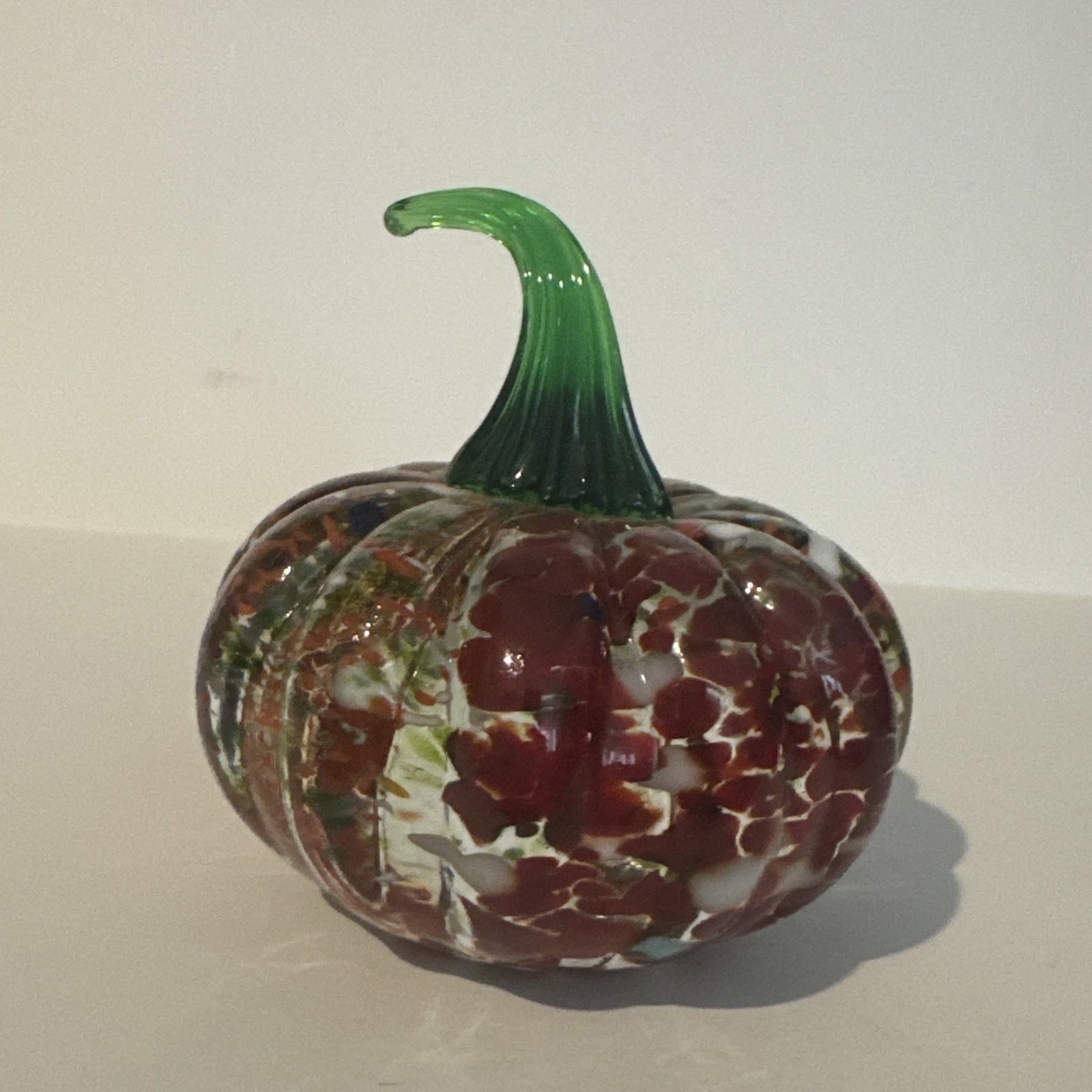 Blenko Pumpkin Paperweight Mini Multicolor Frit In Crystal Glass Applied Stem