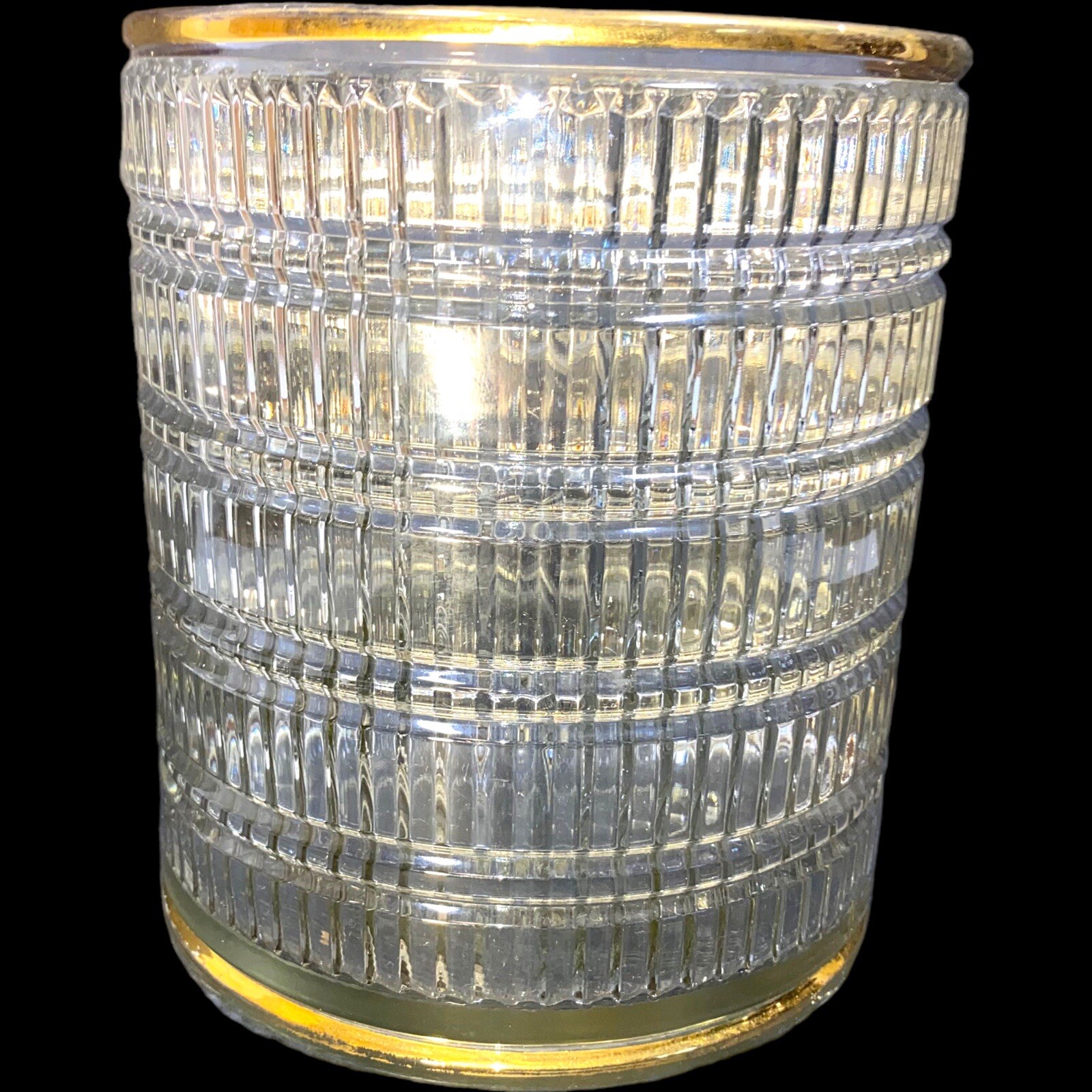 Gold Edge Straight embossed glass ice bucket vase planter Holiday decor 6.5″