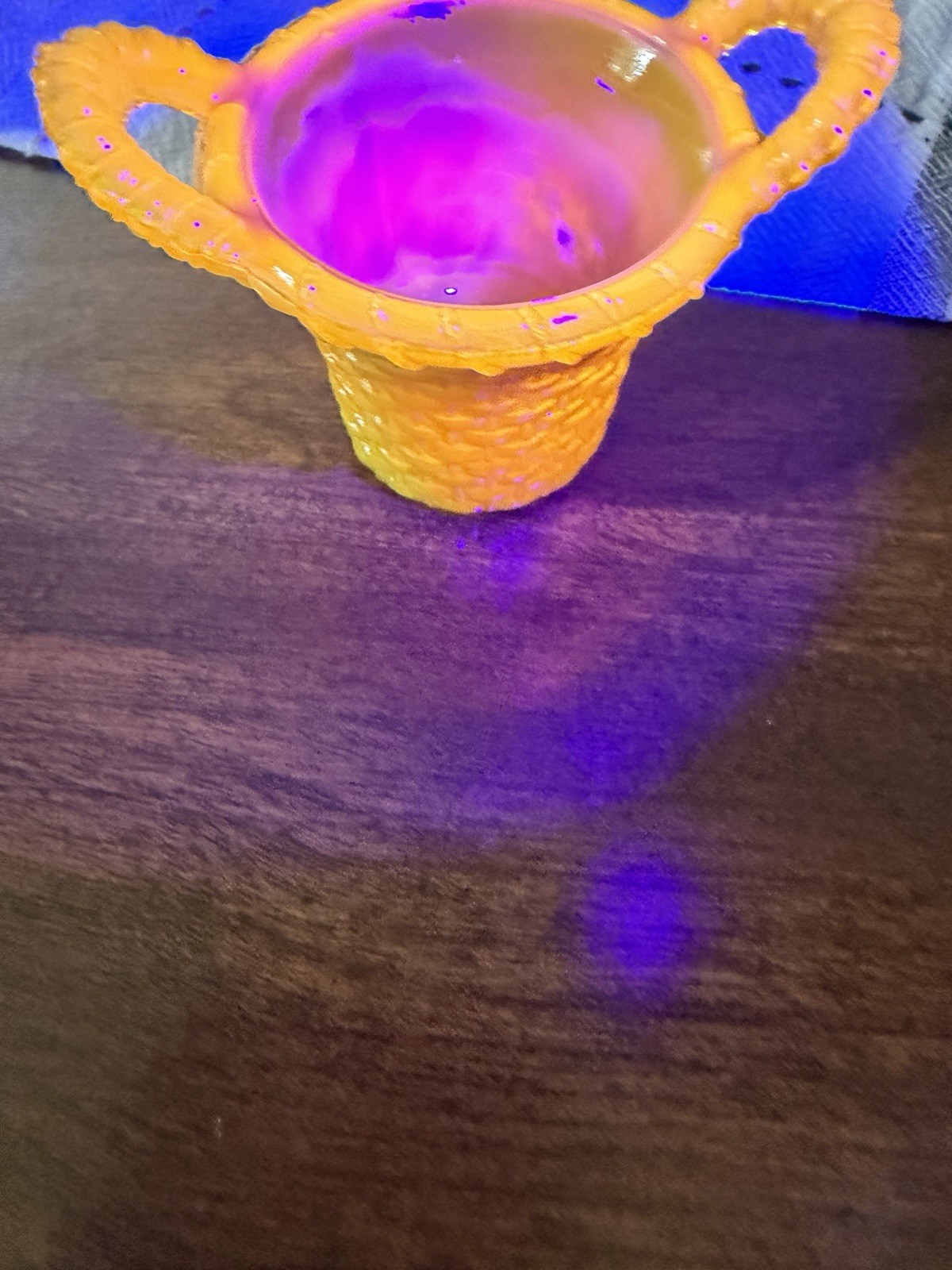Boyd Yellow Glass Basketweave Double Handle Vase UV Reactive Blacklight Glow 2in