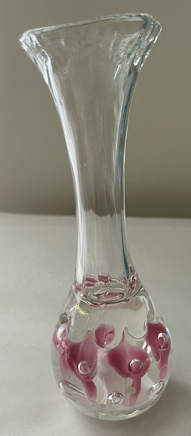 Joe St Clair ~PINK TRUMPET FLORAL~ HAND BLOWN BUD VASE Paperweight FLORAL