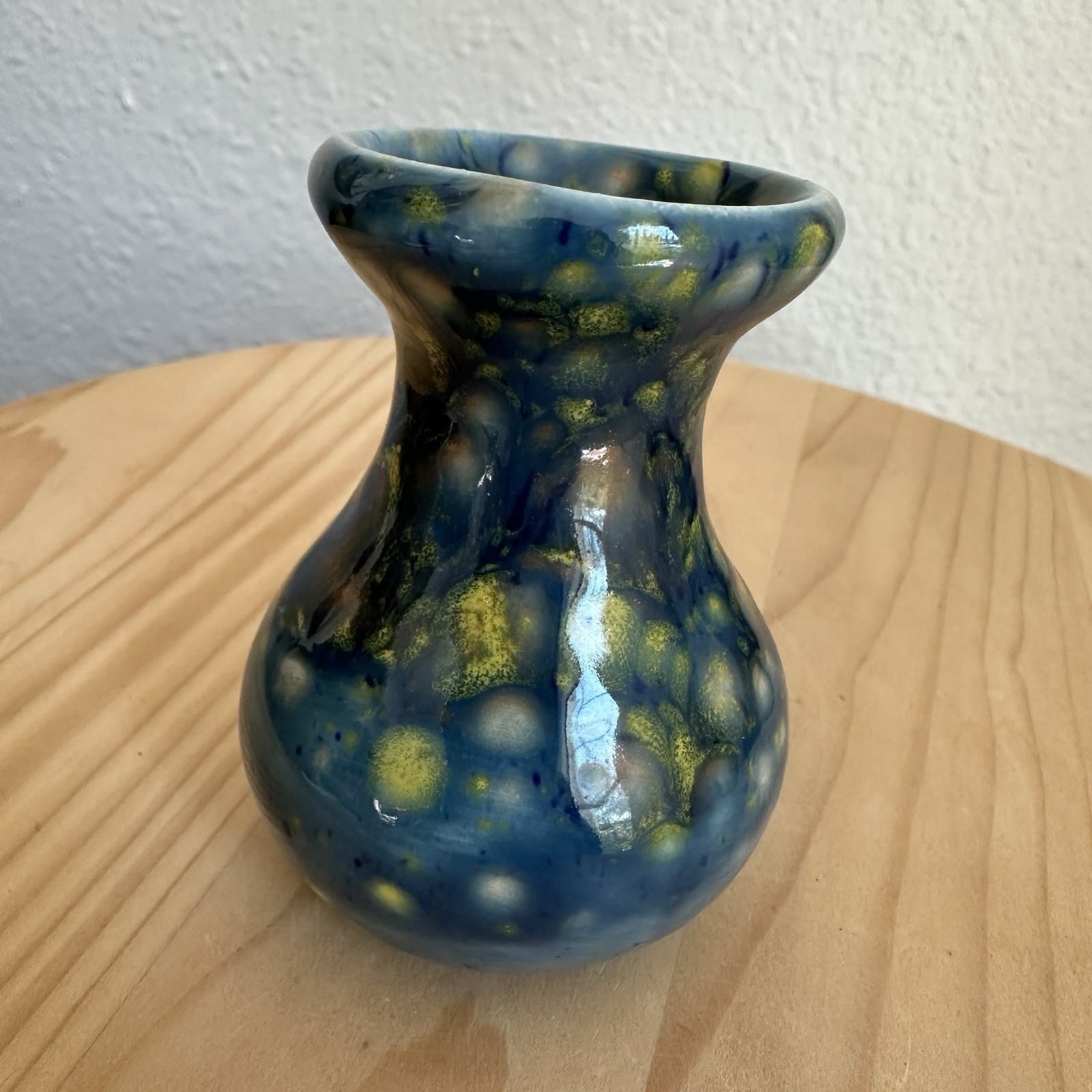 Vintage Artisan Pottery 2 Inch Mini Vase Handcrafted Arizona Blue Yellow Mottle