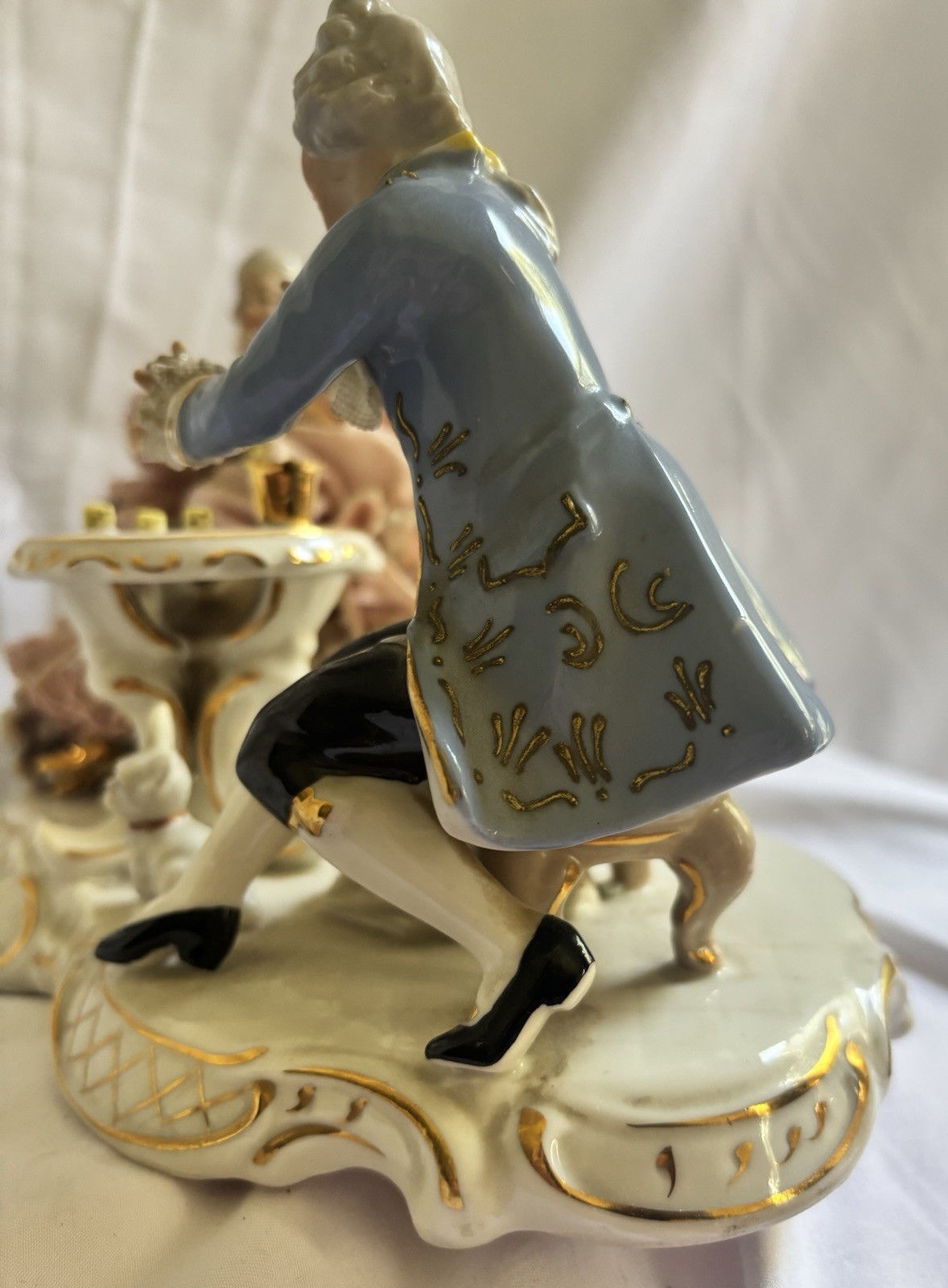 Sandizell Germany Hand Painted Dresden Lace Porcelain Couple Figurine