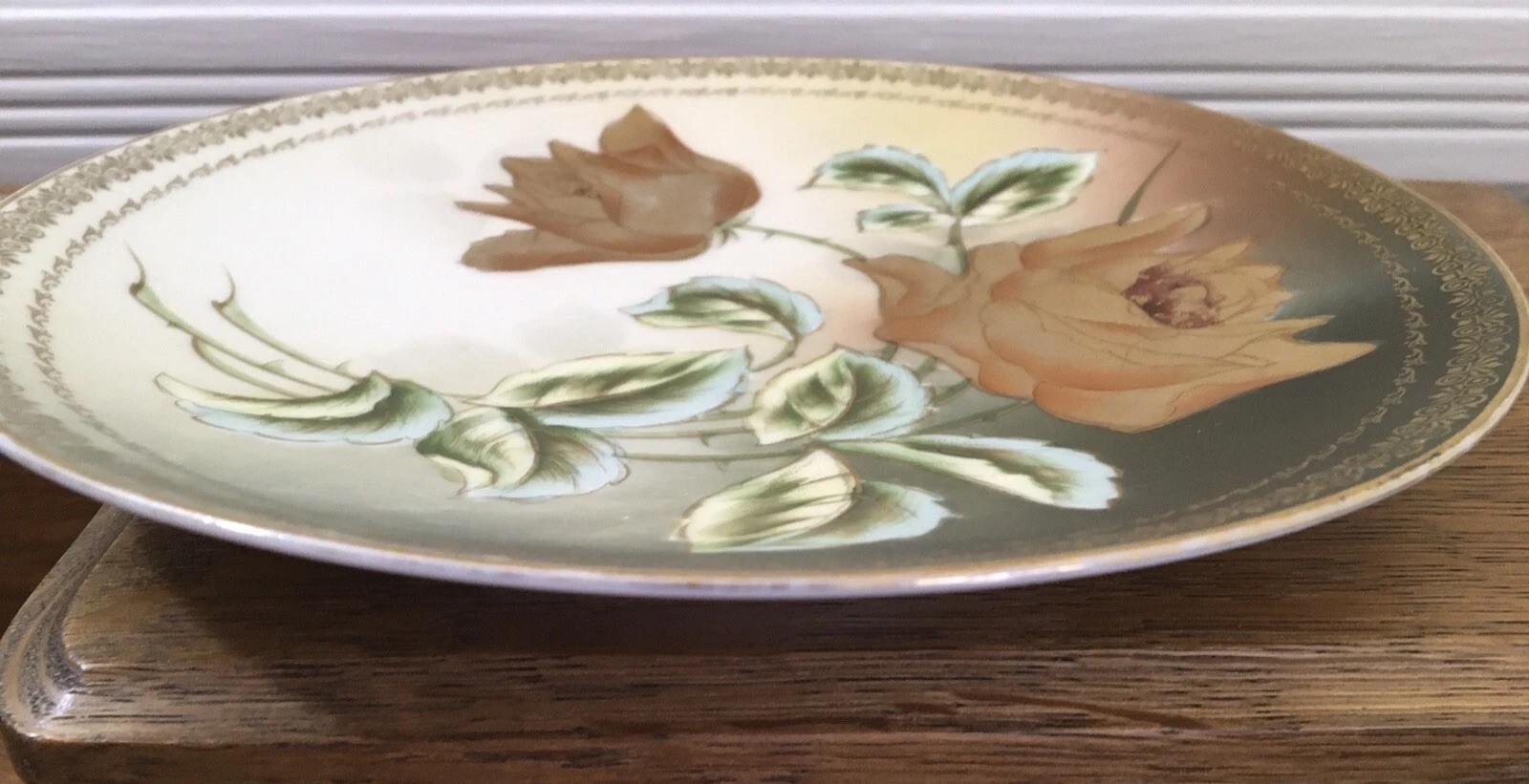 c.1920 Antique RS Germany 8” Porcelain Plate Studio Handpainted Gold Roses