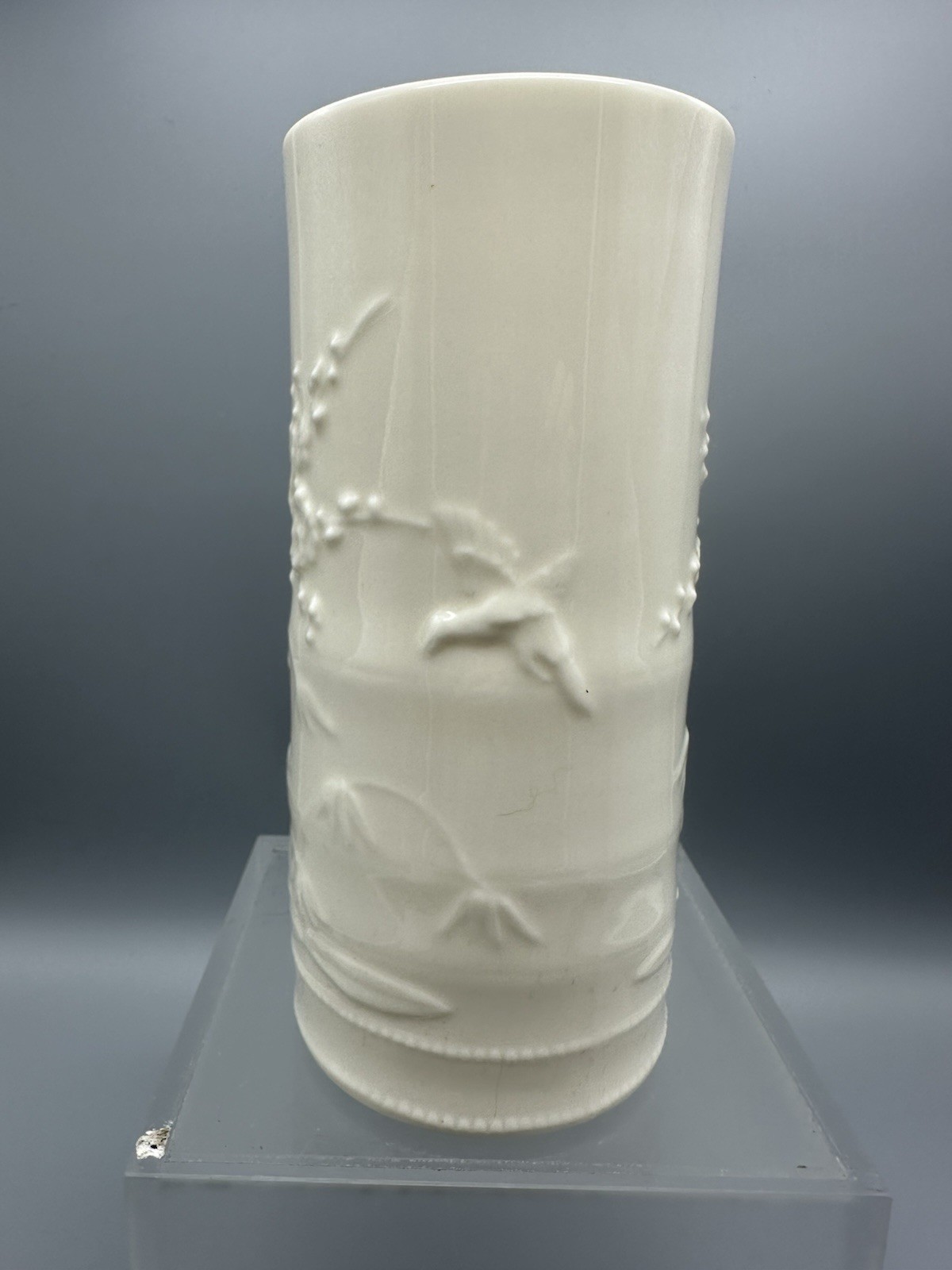 Lenox Indian Tree Embossed Cream Cylindrical Vase-USA