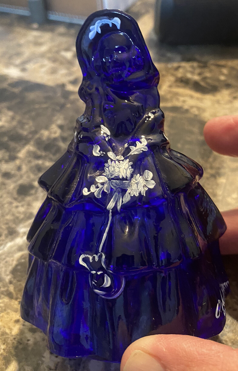 Boyd Art Glass -Cobalt Blue- Colonial Lady- Hand Painted And Signed