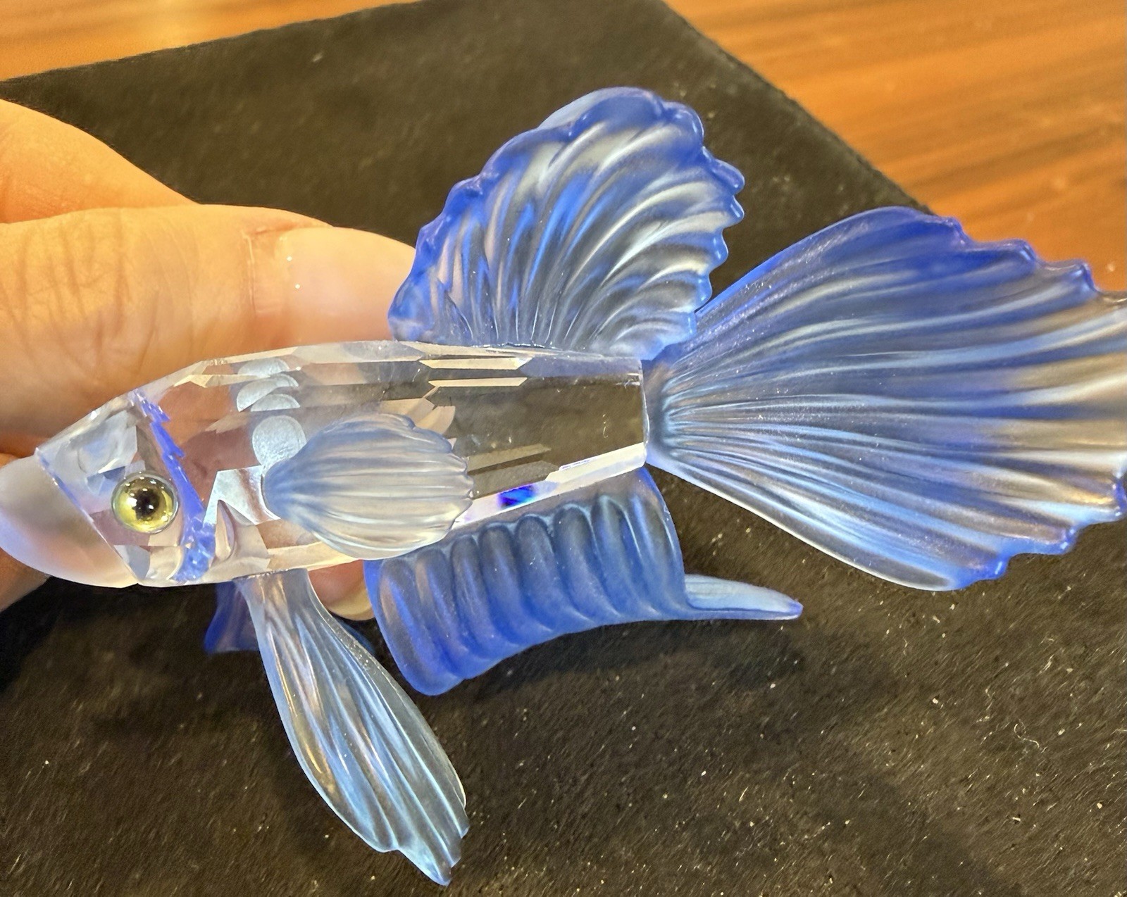 Swarovski Blue Glass Fish Figurine Glossy Decorative Collectible