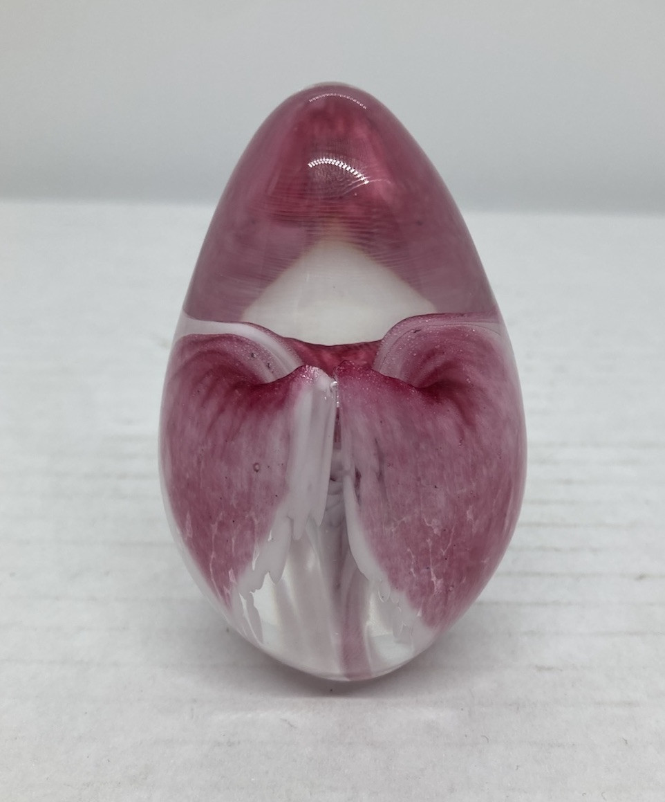 Vintage ART GLASS EGG PAPERWEIGHT Pink Lily Flower Petals