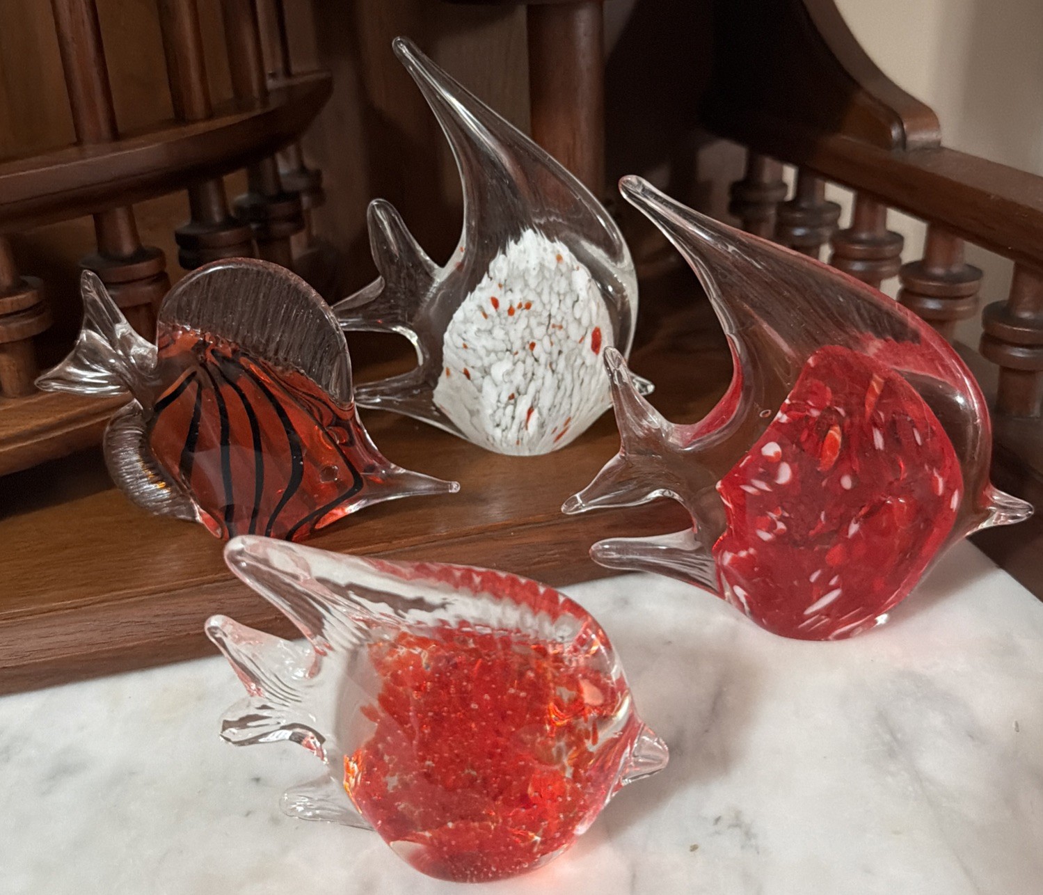 Set of 4 Murano Style Art Glass Angel Fish Hand Blown Figurine Paperweights READ