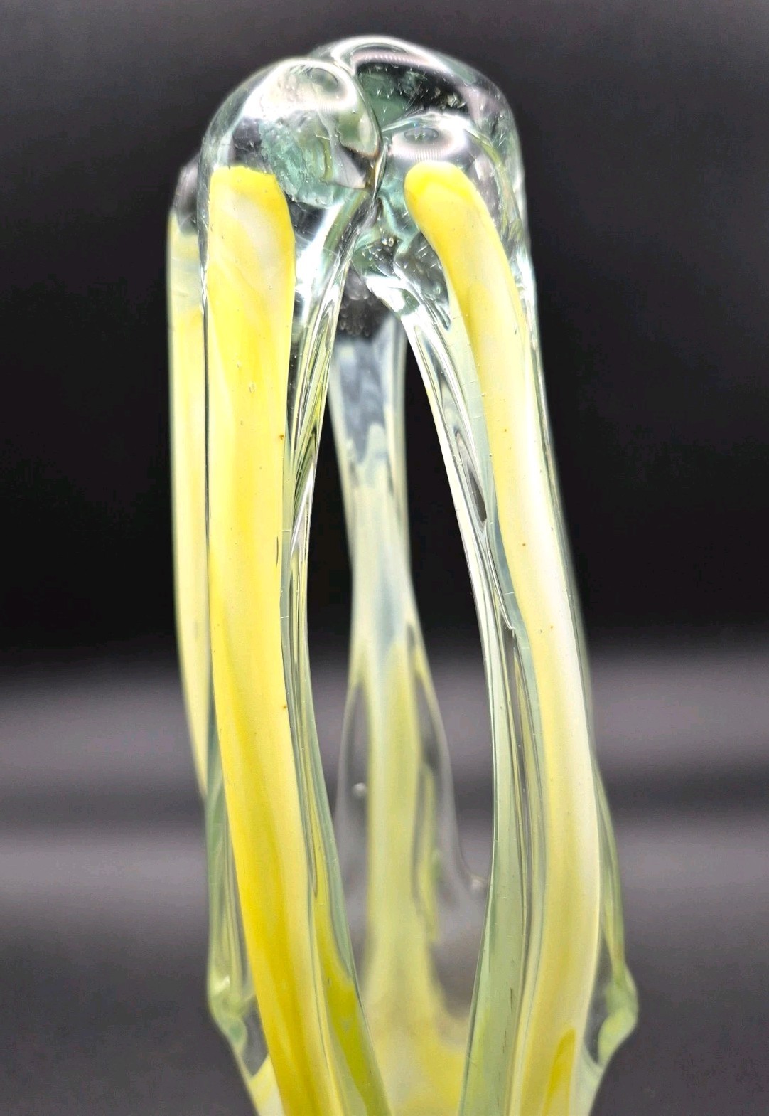 Vintage Murano Style Hand Blown Art Glass Sculpture Yellow Clear Biomorphic MCM