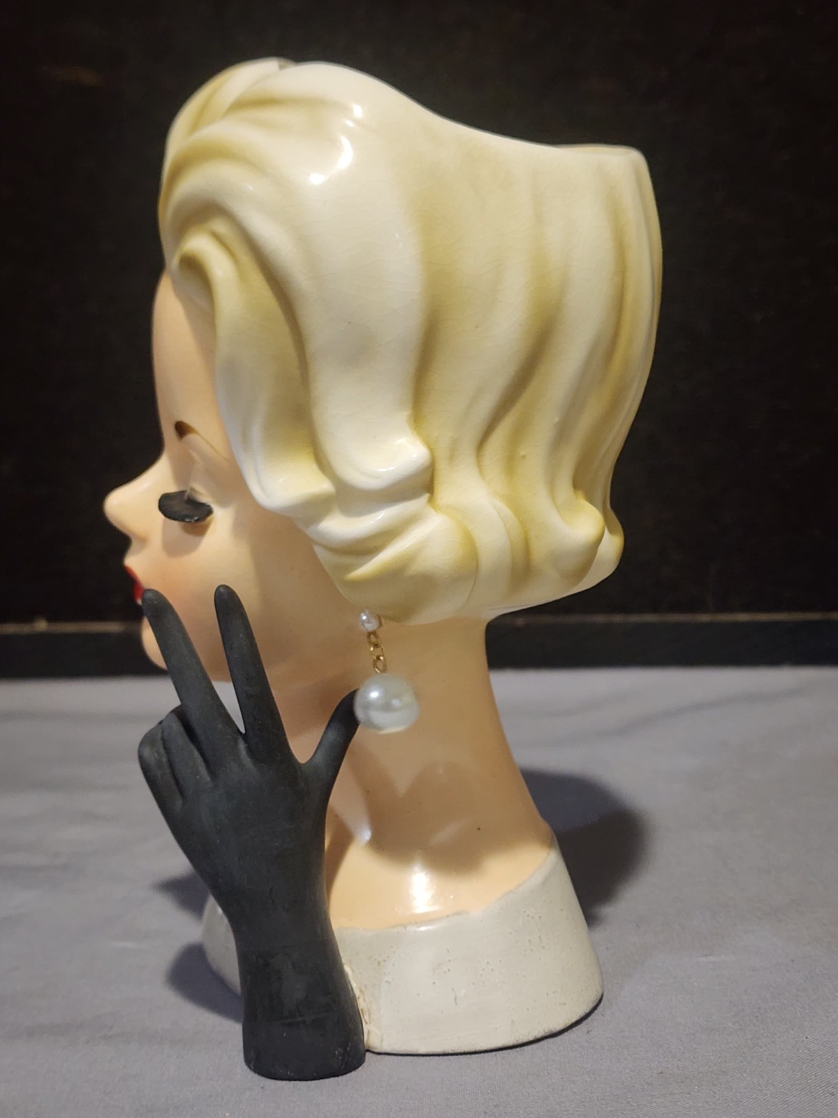 VINTAGE NAPCOWARE C-6429 LADY HEAD VASE DAISY FLOWERS PEARL EARRINGS