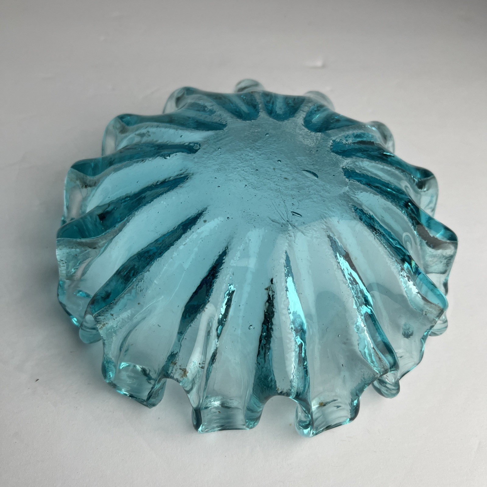 Vintage Blue Glass Ashtray Trinket Dish Candy Bowl Art MCM – 14 Fingers, 6”in