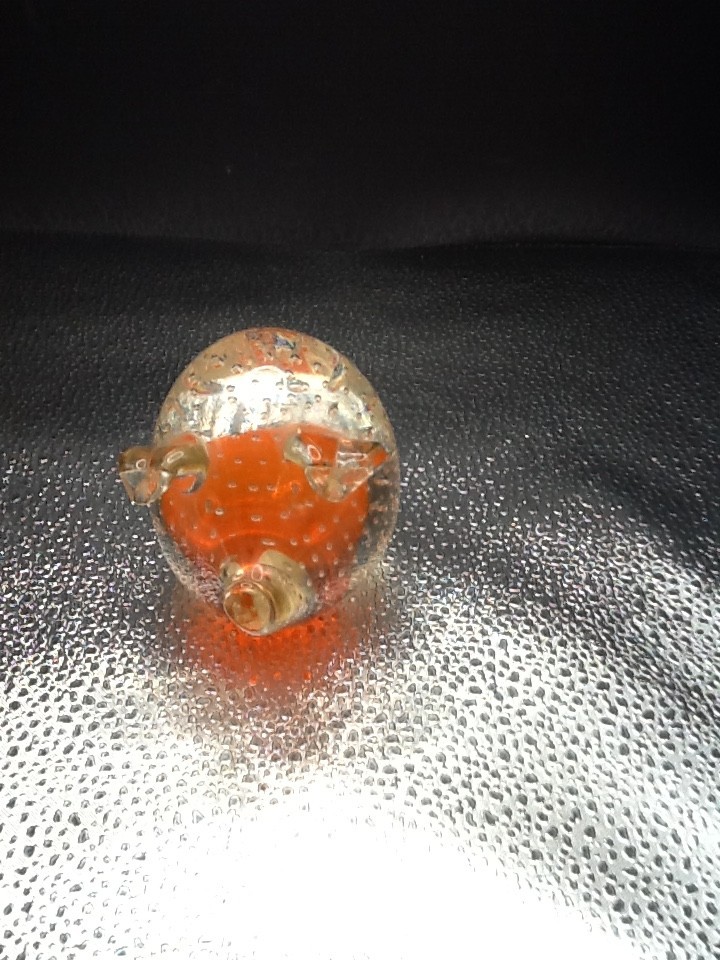 Orange & Clear Art Glass “Piggy” Controlled Bubble Paperweight Glass Hand Blown