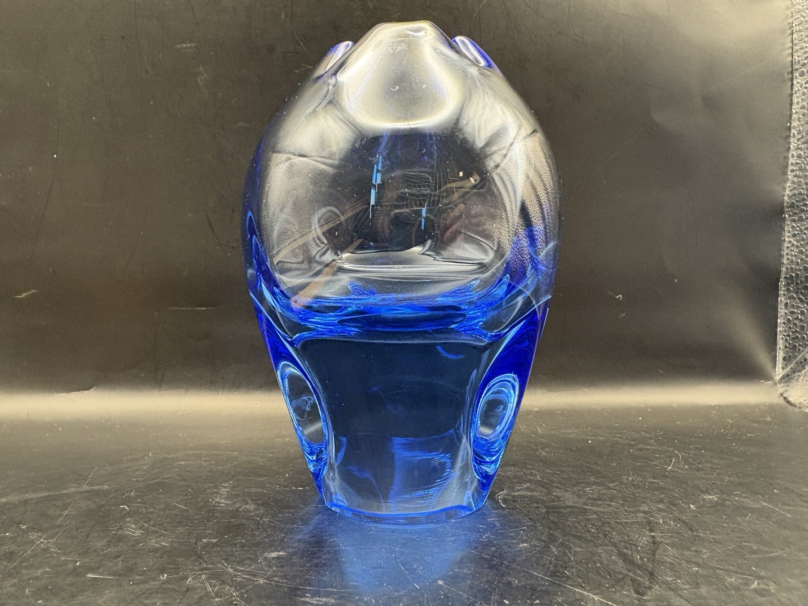 Bohemian Czech Cobalt Blue Art Glass Vase, 4.5 Tall
