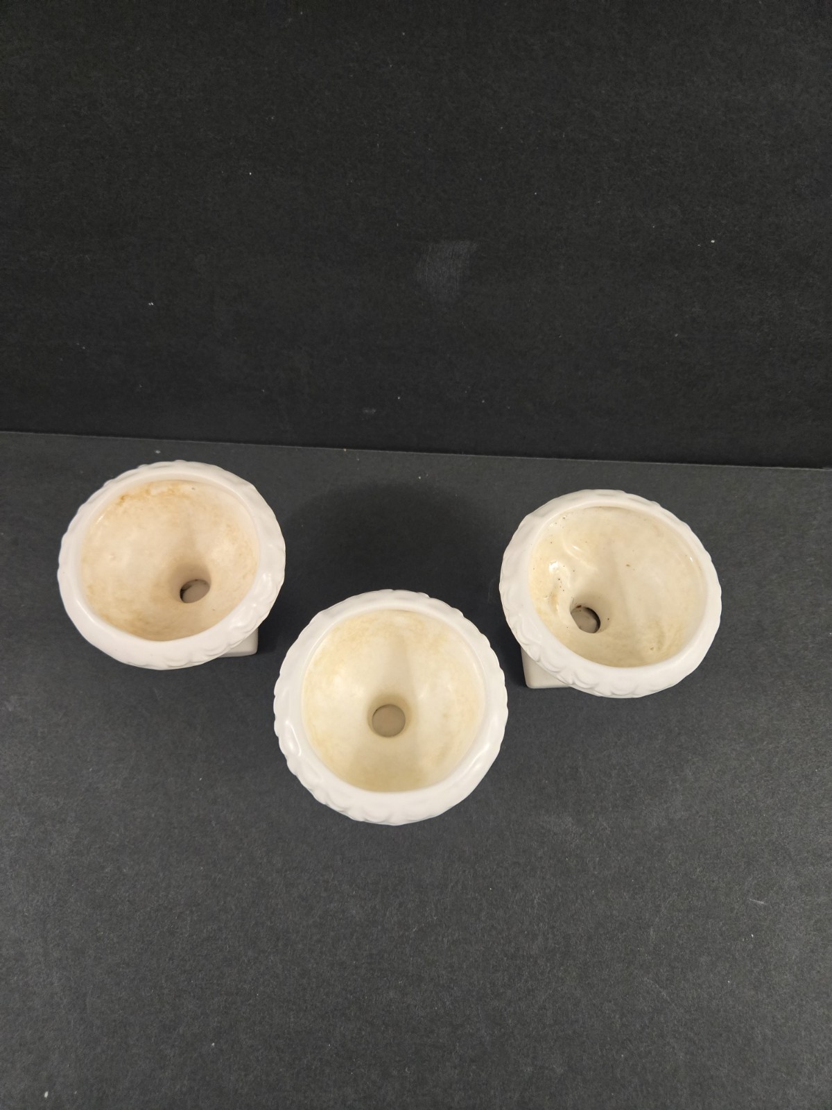 3 Rubens Originals Japan White Urn Planter Tiny Pedestal Pottery 2.5×3″ Vintage