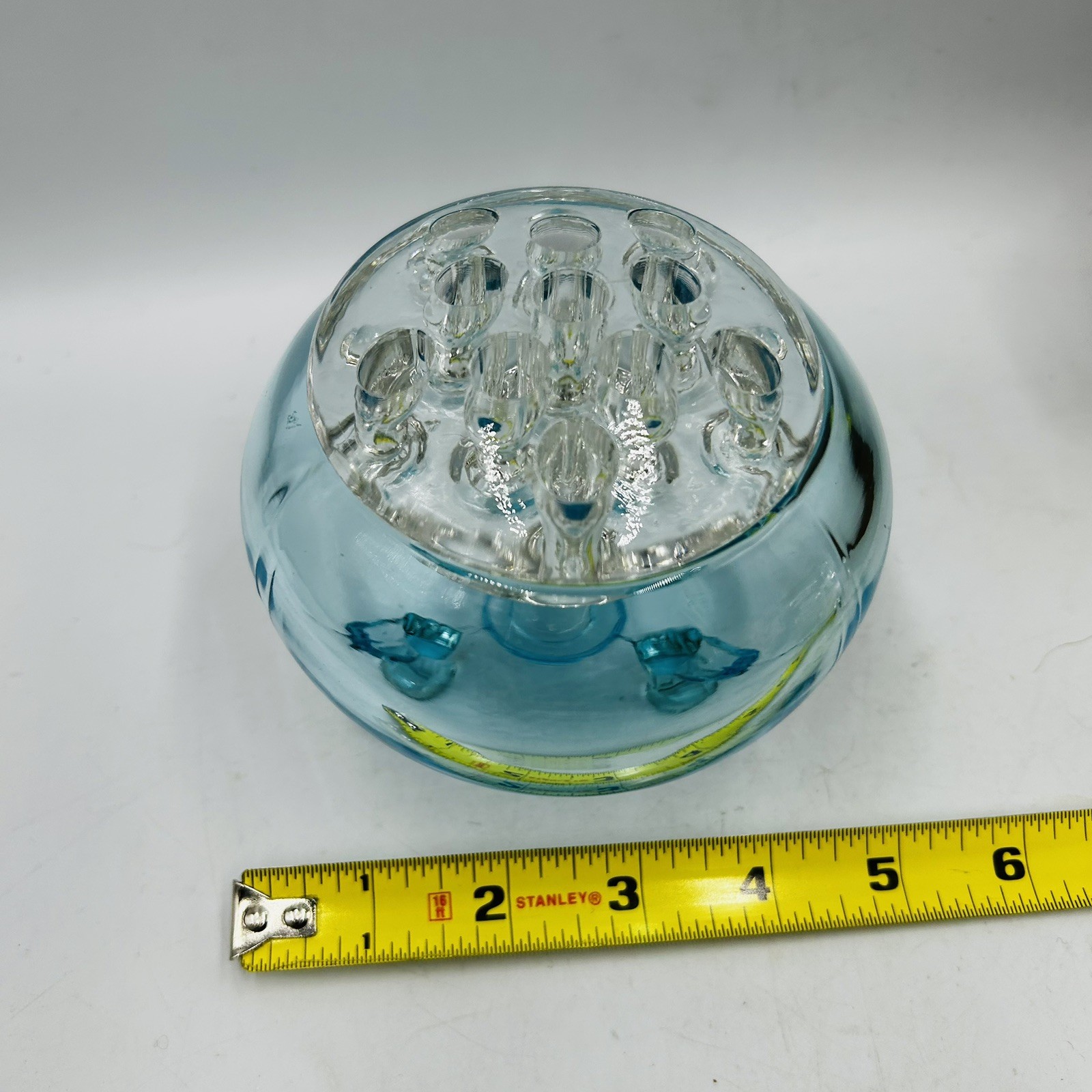 Vtg Viking Light Blue Glass Flowerlite Flower Frog 3 Legged Bowl Vase MCM VHTF