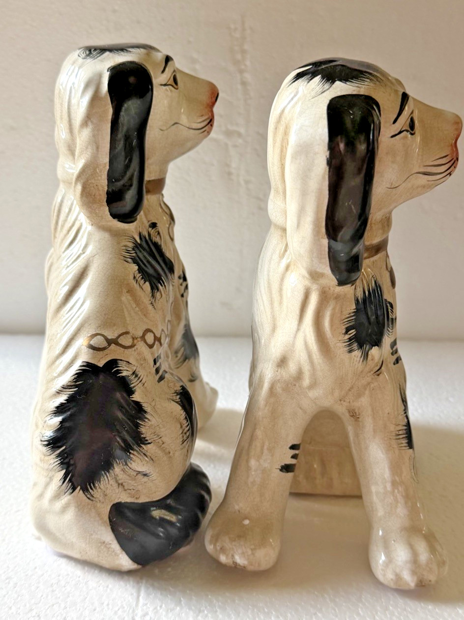 Pair of Staffordshire King Charles Spaniel Dogs Porcelain